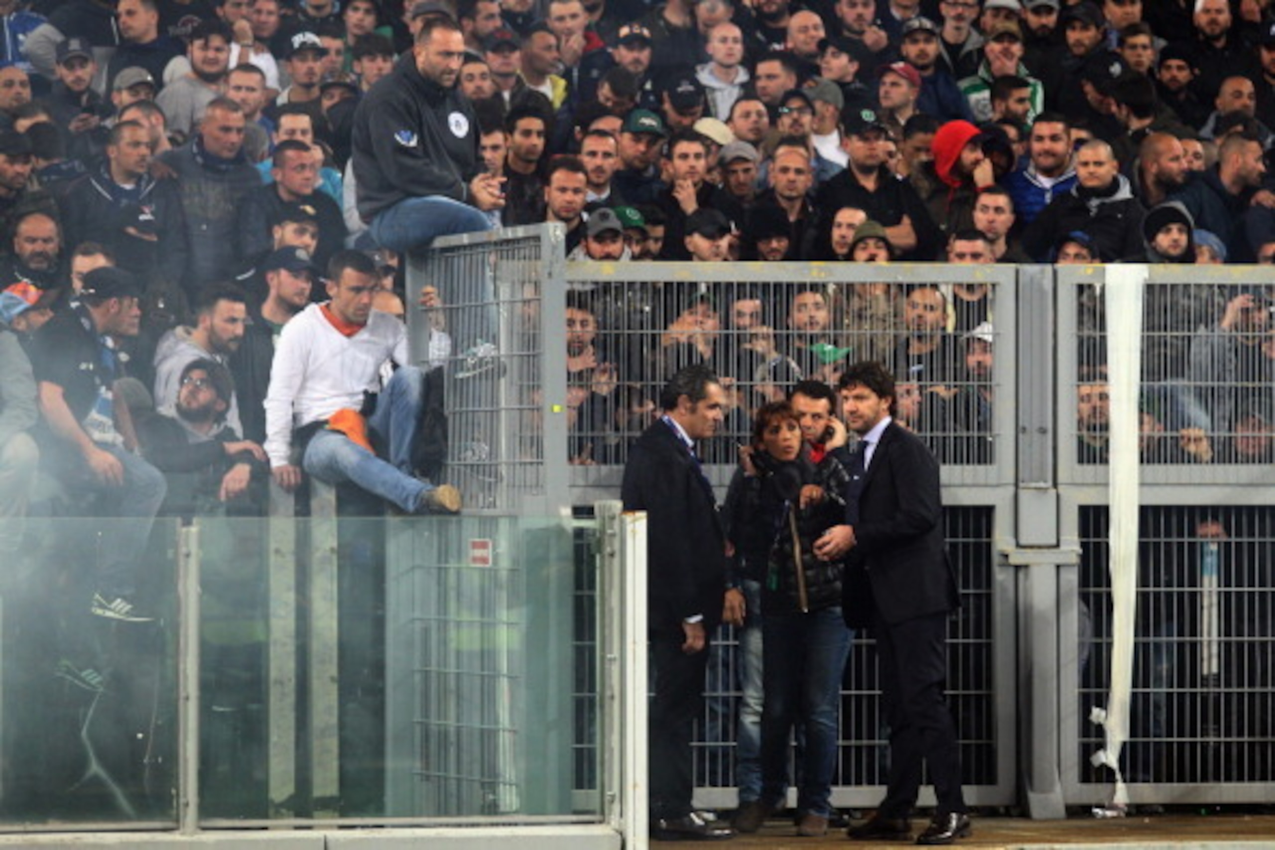 ROME, ITALY - MAY 03:  Ultras Napoli chief Gennaro De Tommaso (top left) is seen during the TIM Cup final match between ACF Fiorentina and SSC Napoli at Olimpico Stadium on May 3, 2014 in Rome, Italy.  (Photo by Getty Images/Getty Images)