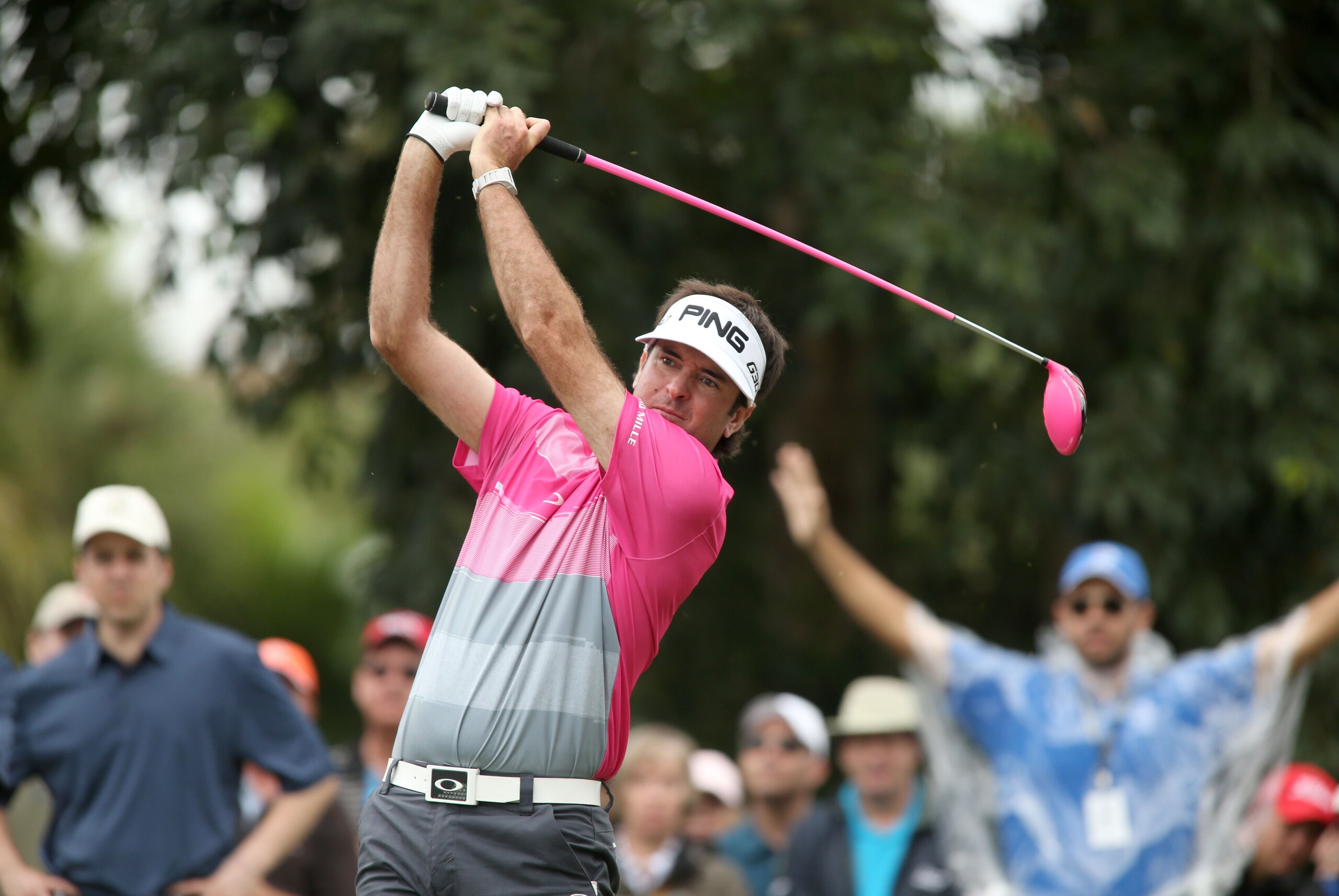 Mar 8, 2015; Miami, FL, USA; Bubba Watson hits his tee shot on the seventh hole during the final round of the WGC - Cadillac Championship golf tournament at TPC Blue Monster at Trump National Doral. Mandatory Credit: Jason Getz-USA TODAY Sports