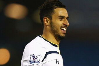 BURNLEY, ENGLAND - JANUARY 05:  Nacer Chadli of Tottenham Hotspur celebrates scoring the opening goal during the FA Cup Third Round match between Burnley and Tottenham Hotspur at Turf Moor on January 5, 2015 in Burnley, England.  (Photo by Richard Heathco