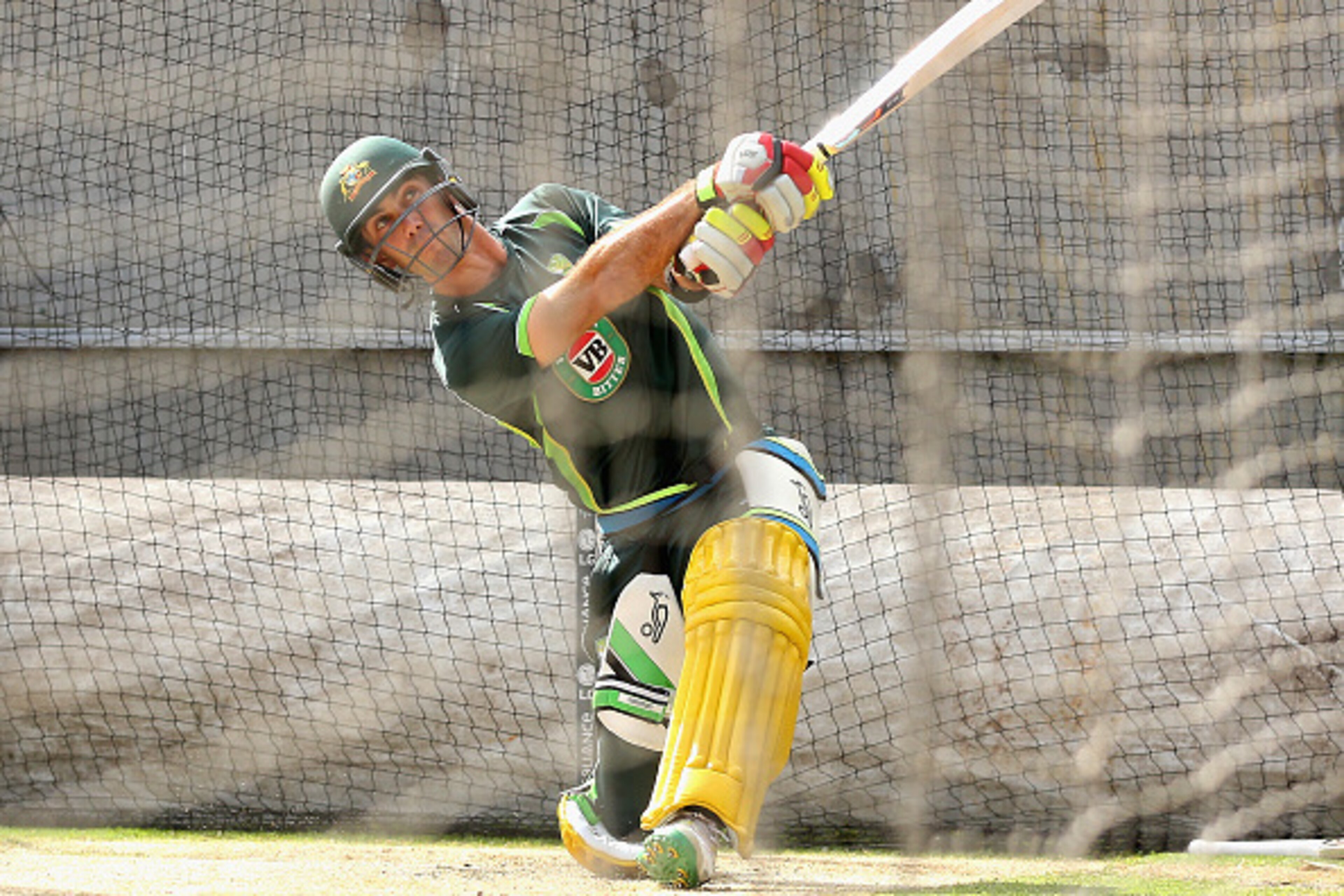 MELBOURNE, AUSTRALIA - MARCH 28:  Glenn Maxwell of Australia bats during an Australian nets session at Melbourne Cricket Ground on March 28, 2015 in Melbourne, Australia.  (Photo by Quinn Rooney/Getty Images)