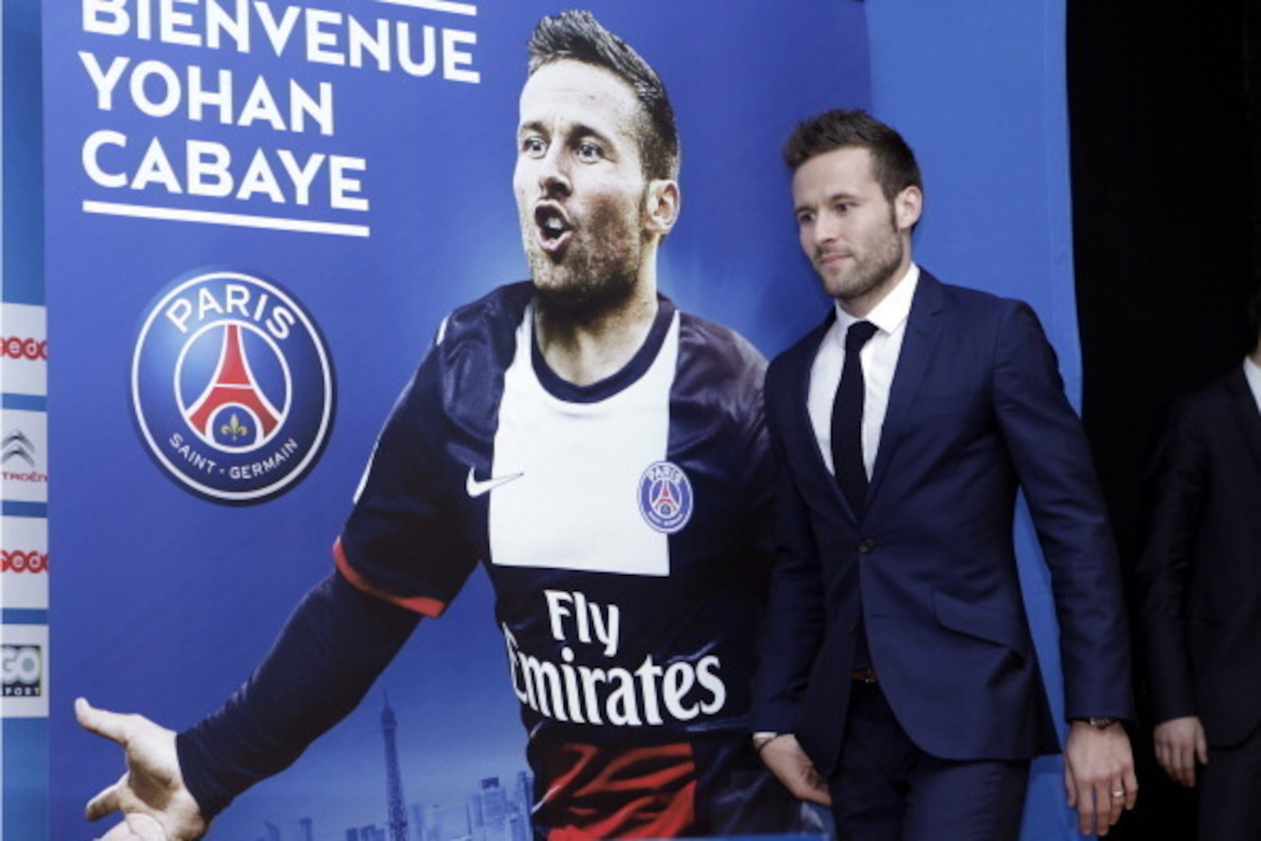 PARIS, FRANCE - JANUARY 29:  French football player Yohan Cabaye attends a press conference after completing a transfer from Newcastle United to Paris St Germain, at the Parc des Princes stadium on January 29, 2014 in Paris, France. (Photo by Thierry Ches
