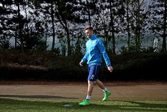 ST ALBANS, ENGLAND - FEBRUARY 24:  Calum Chambers of Arsenal arrives for the Arsenal training session ahead of the UEFA Champions League round of 16 match against AS Monaco at London Colney on February 24, 2015 in St Albans, England.  (Photo by Clive Maso