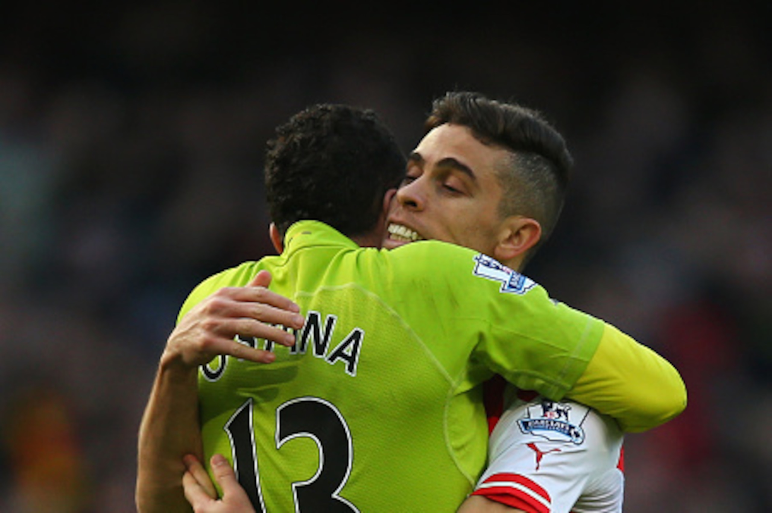 LONDON, ENGLAND - MARCH 01:  Goalkeeper David Ospina (L) and Gabriel of Arsenal celebrate as Tomas Rosicky scores their second goal during the Barclays Premier League match between Arsenal and Everton at Emirates Stadium on March 1, 2015 in London, Englan
