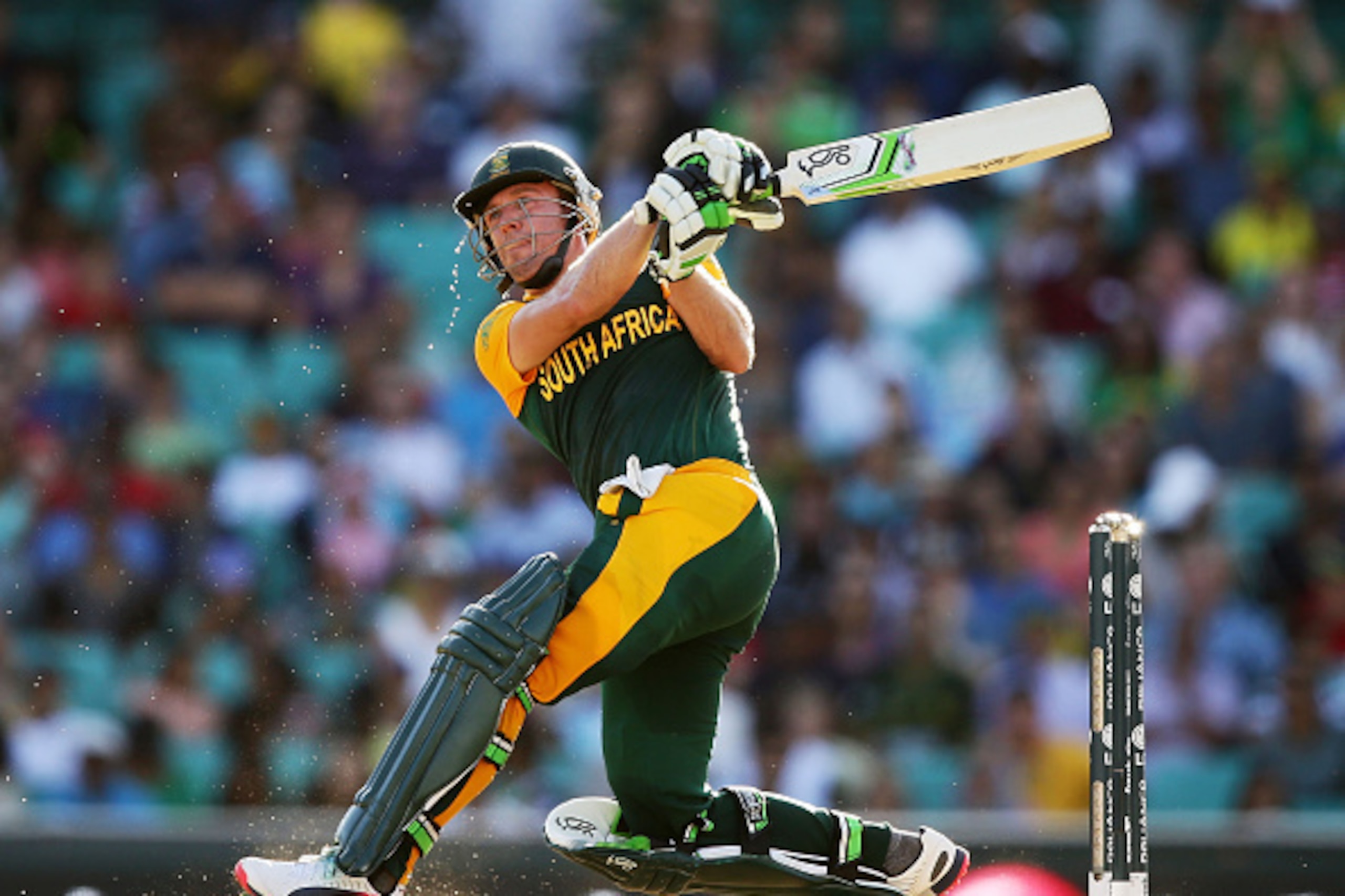 SYDNEY, AUSTRALIA - FEBRUARY 27:  AB de Villiers of South Africa bats during the 2015 ICC Cricket World Cup match between South Africa and the West Indies at Sydney Cricket Ground on February 27, 2015 in Sydney, Australia.  (Photo by Matt King/Getty Image