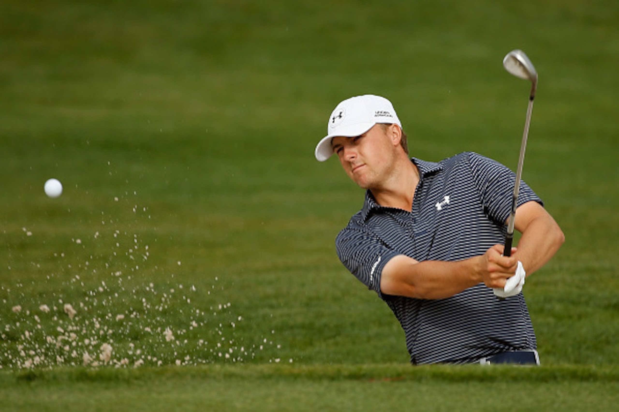 HUMBLE, TX - APRIL 01:  Jordan Spieth hits a bunker shot during the pro-am prior to the start of the Shell Houston Open at the Golf Club of Houston on April 1, 2015 in Humble, Texas.  (Photo by Scott Halleran/Getty Images)