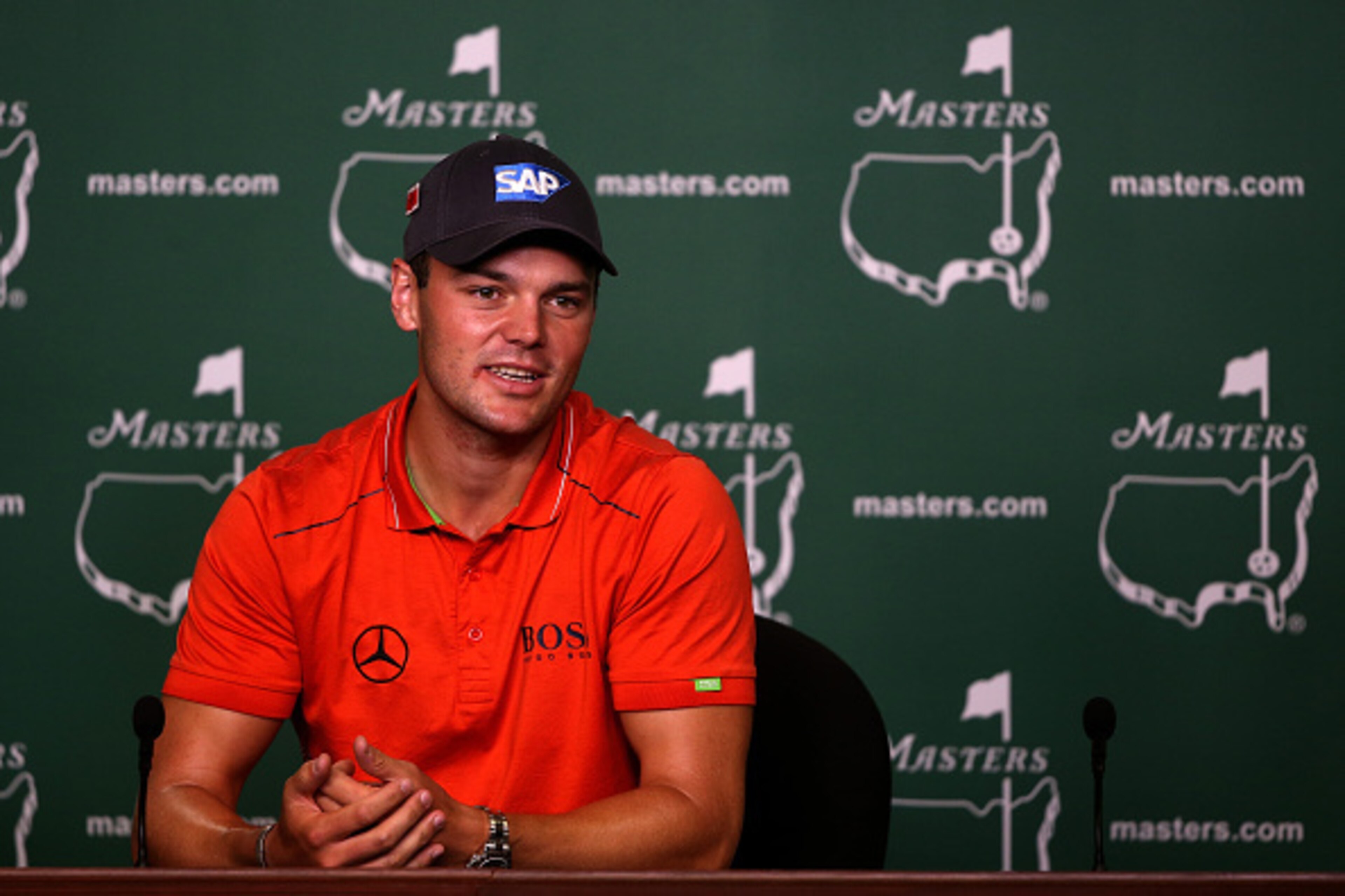 AUGUSTA, GA - APRIL 06:  Martin Kaymer of Germany is interviewed during a press conference after his practice round prior to the start of the 2015 Masters Tournament at Augusta National Golf Club on April 6, 2015 in Augusta, Georgia.  (Photo by Andrew Red