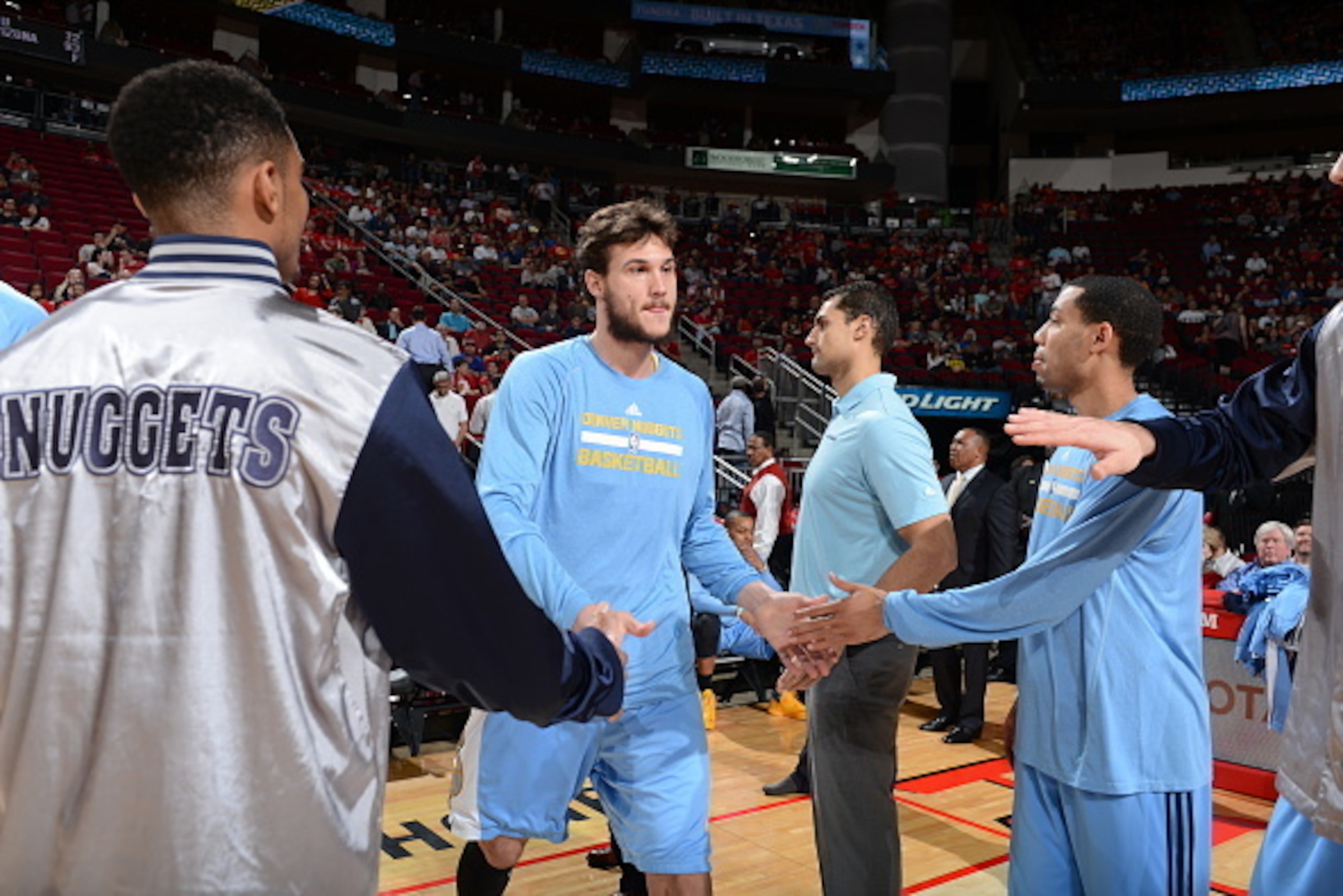 HOUSTON, TX - MARCH 19:  Danilo Gallinari #8 of the Denver Nuggets runs out before the game against the Houston Rockets on March 19, 2015 at the Toyota Center in Houston, Texas. NOTE TO USER: User expressly acknowledges and agrees that, by downloading and
