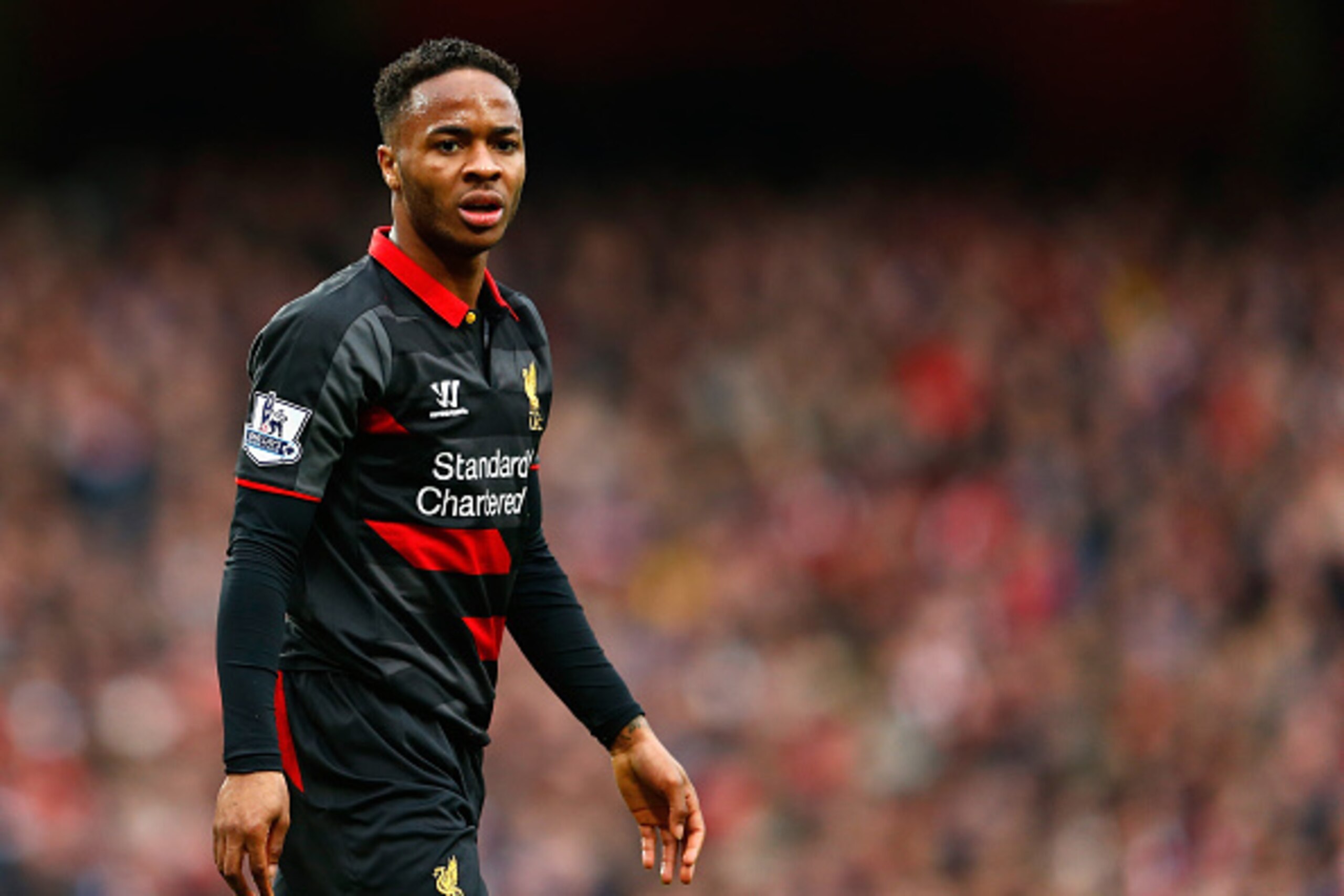 LONDON, ENGLAND - APRIL 04:  Raheem Sterling of Liverpool looks on during the Barclays Premier League match between Arsenal and Liverpool at the Emirates Stadium on April 4, 2015 in London, England.  (Photo by Julian Finney/Getty Images)