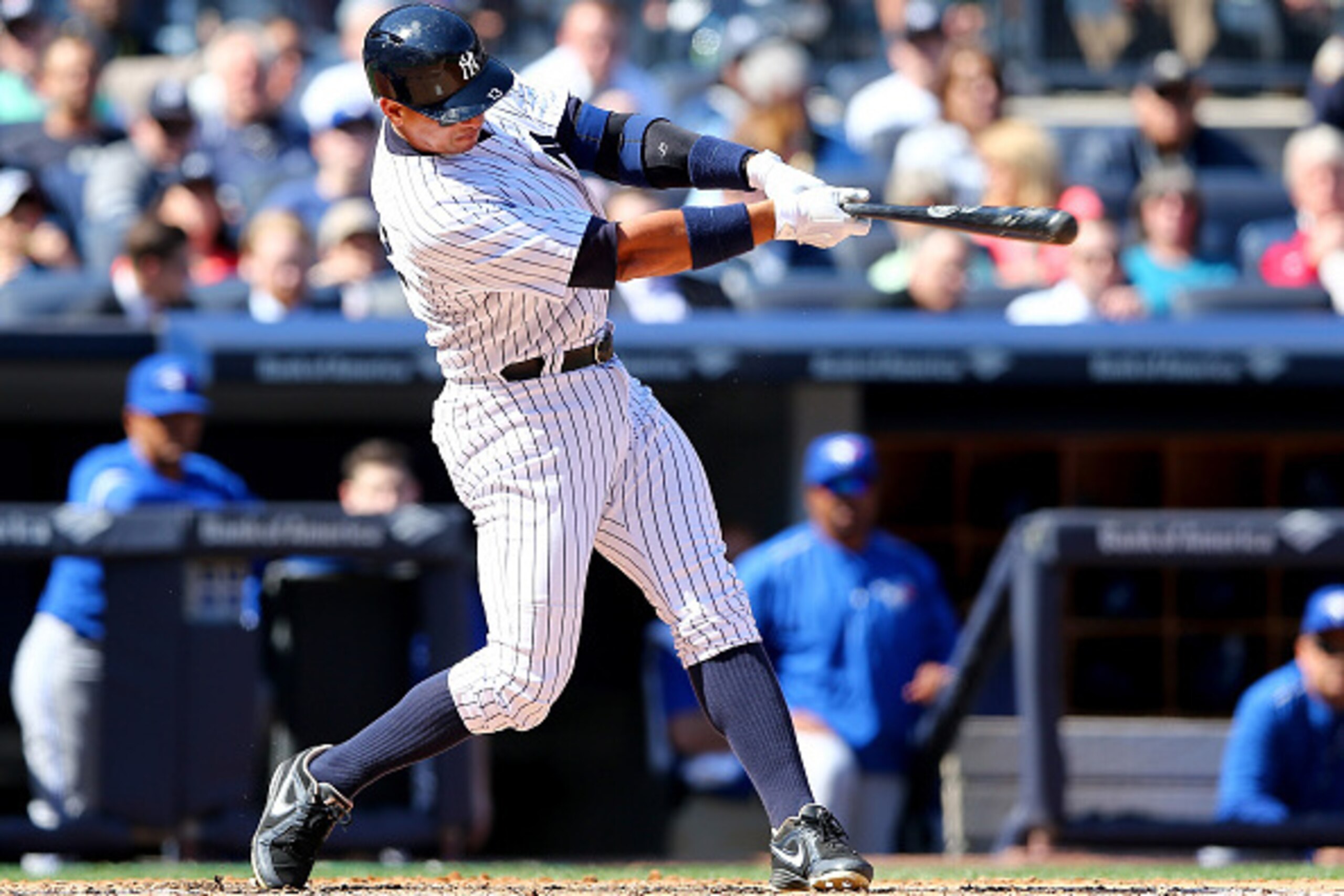 NEW YORK, NY - APRIL 06: Alex Rodriguez #13 of the New York Yankees hits a single in the fifth inning against the Toronto Blue Jays during Opening Day on April 6, 2015 at Yankee Stadium in the Bronx borough of New York City. (Photo by Elsa/Getty Images) NEW YORK, NY - APRIL 06: Alex Rodriguez #13 of the New York Yankees hits a single in the fifth inning against the Toronto Blue Jays during Opening Day on April 6, 2015 at Yankee Stadium in the Bronx borough of New York City. (Photo by Elsa/Getty Images)
