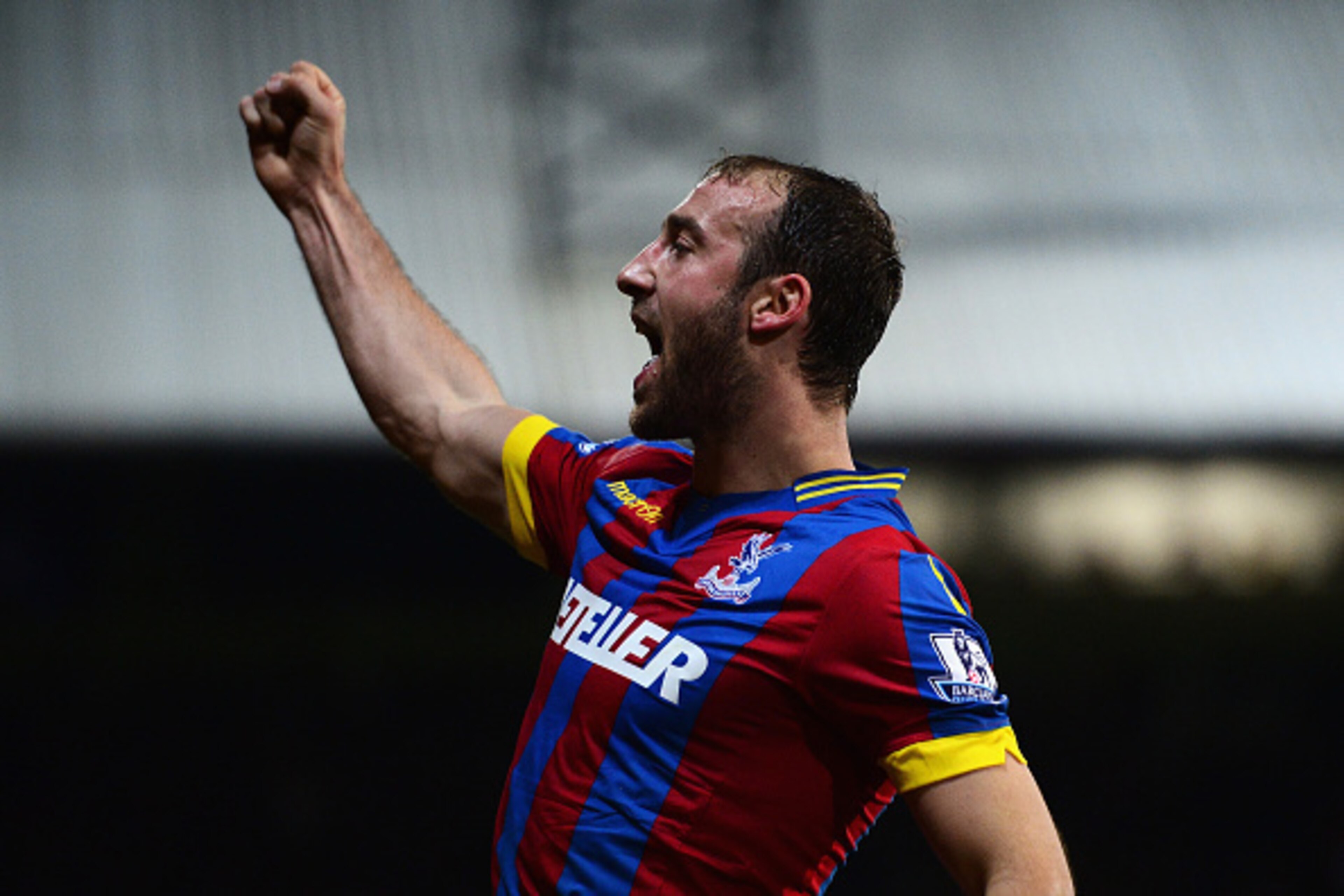 LONDON, ENGLAND - APRIL 06: Glenn Murray of Crystal Palace celebrates scoring the opening goal during the Barclays Premier League match between Crystal Palace and Manchester City at Selhurst Park on April 6, 2015 in London, England.  (Photo by Jamie McDon