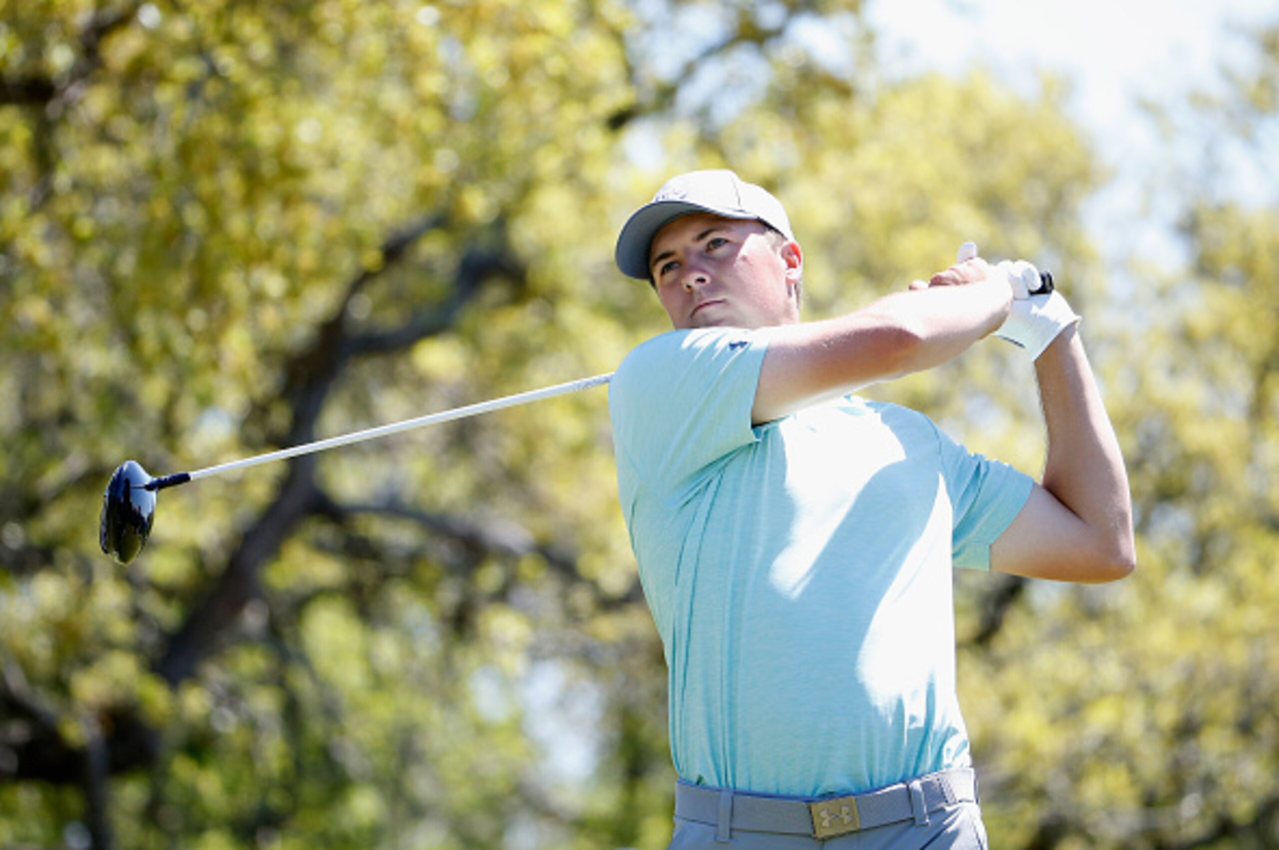 SAN ANTONIO, TX - MARCH 29: Jordan Spieth tees off on the ninth hole during the final round of the Valero Texas Open at TPC San Antonio AT&T Oaks Course on March 29, 2015 in San Antonio, Texas. (Photo by Christian Petersen/Getty Images)