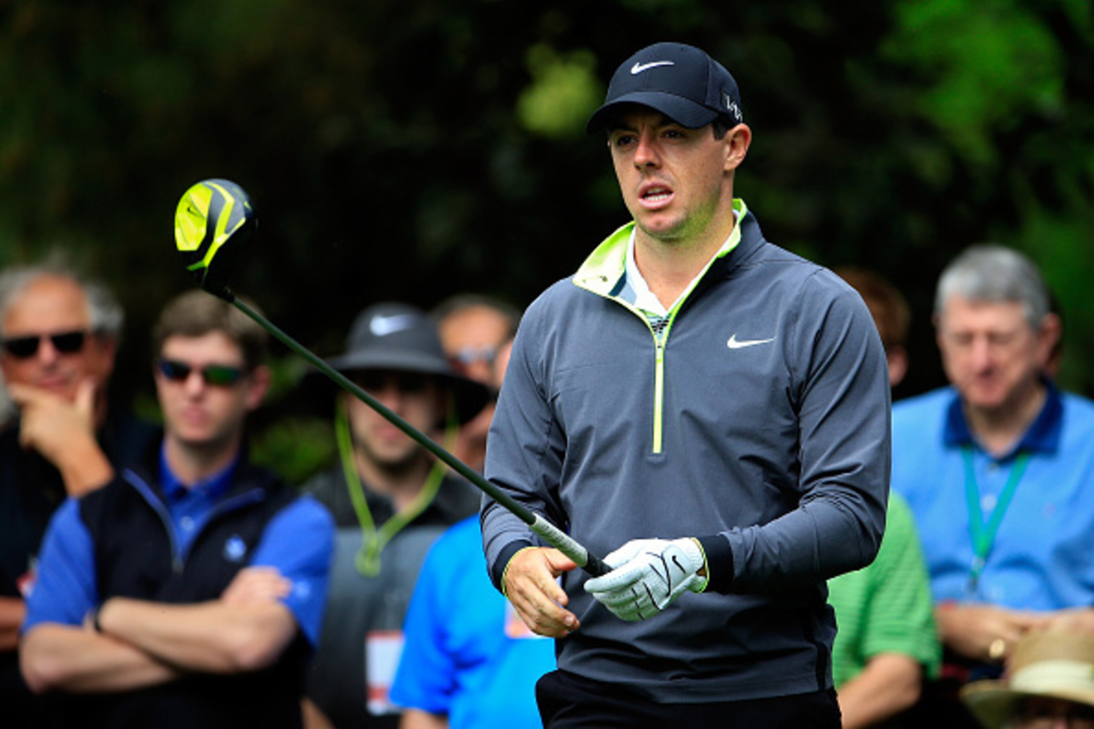 AUGUSTA, GA - APRIL 06:  Rory McIlroy of Northern Ireland preprares to hit a tee shot during a practice round prior to the start of the 2015 Masters Tournament at Augusta National Golf Club on April 6, 2015 in Augusta, Georgia.  (Photo by Jamie Squire/Get