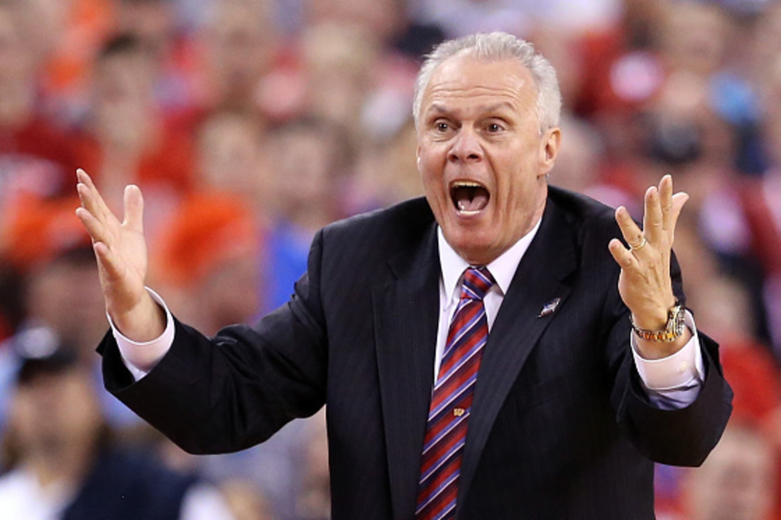 INDIANAPOLIS, IN - APRIL 06: Head coach Bo Ryan of the Wisconsin Badgers reacts in the second half against the Duke Blue Devils during the NCAA Men's Final Four National Championship at Lucas Oil Stadium on April 6, 2015 in Indianapolis, Indiana. (Photo INDIANAPOLIS, IN - APRIL 06: Head coach Bo Ryan of the Wisconsin Badgers reacts in the second half against the Duke Blue Devils during the NCAA Men's Final Four National Championship at Lucas Oil Stadium on April 6, 2015 in Indianapolis, Indiana. (Photo