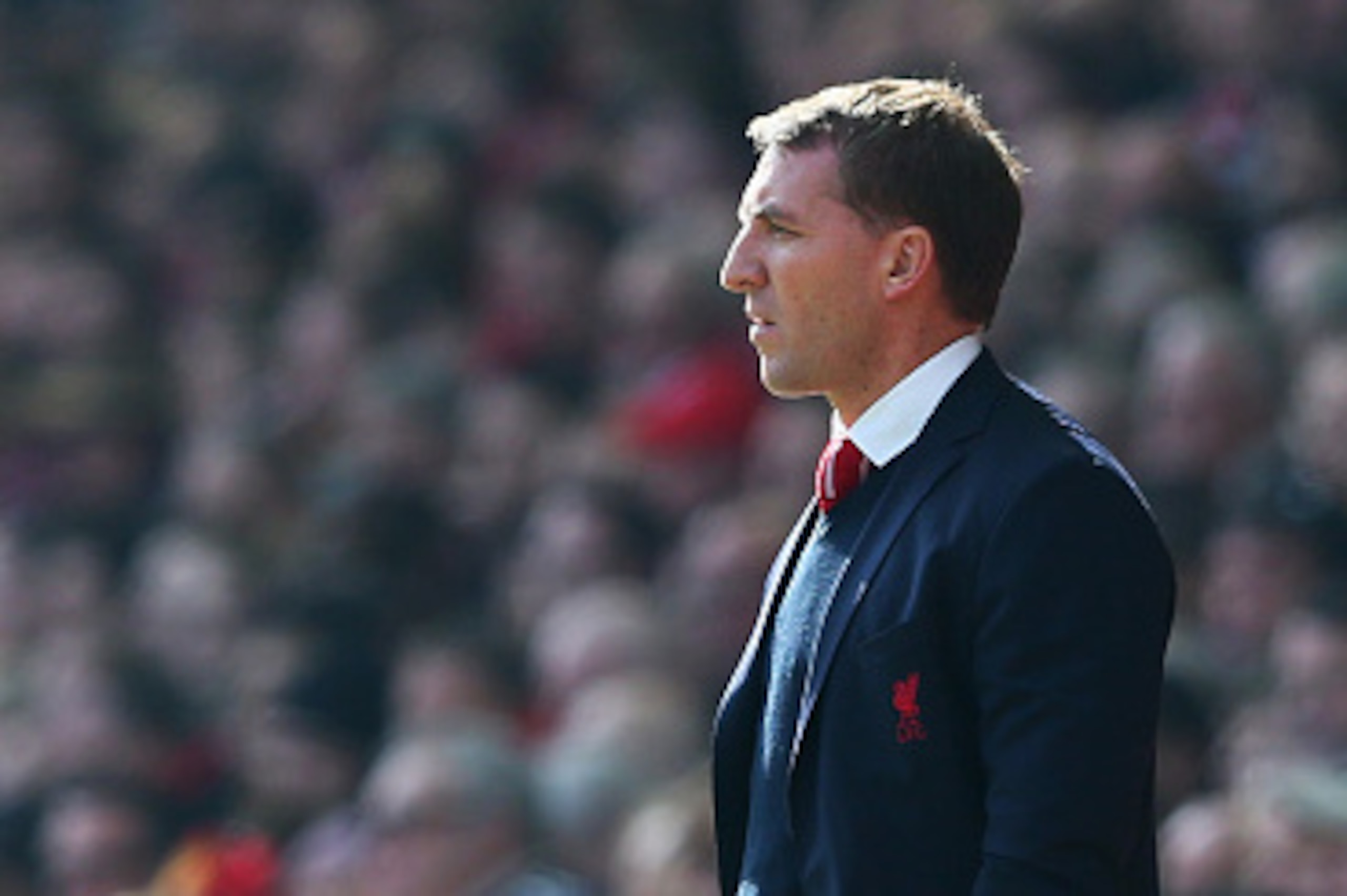LIVERPOOL, ENGLAND - MARCH 22:  Brendan Rodgers, manager of Liverpool looks on during the Barclays Premier League match between Liverpool and Manchester United at Anfield on March 22, 2015 in Liverpool, England.  (Photo by Alex Livesey/Getty Images)