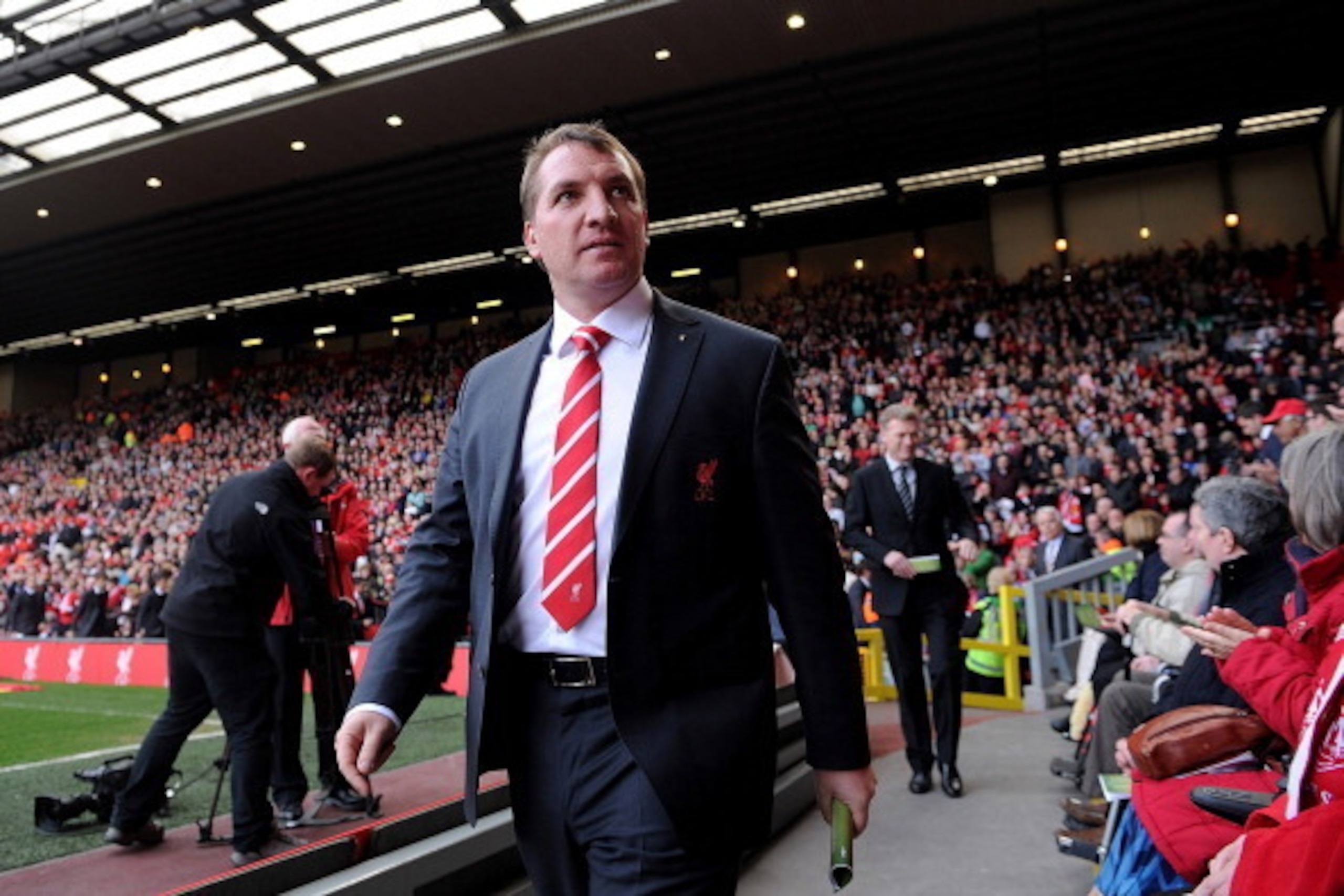 LIVERPOOL, ENGLAND - APRIL 15:  (THE SUN OUT, THE SUN ON SUNDAY OUT) (NO SALES)  In this handout image provided by Liverpool FC, Manager Brendan Rodgers of Liverpool attends the 24th Hillsborough Anniversary Memorial Service at Anfield on April 15, 2013 i