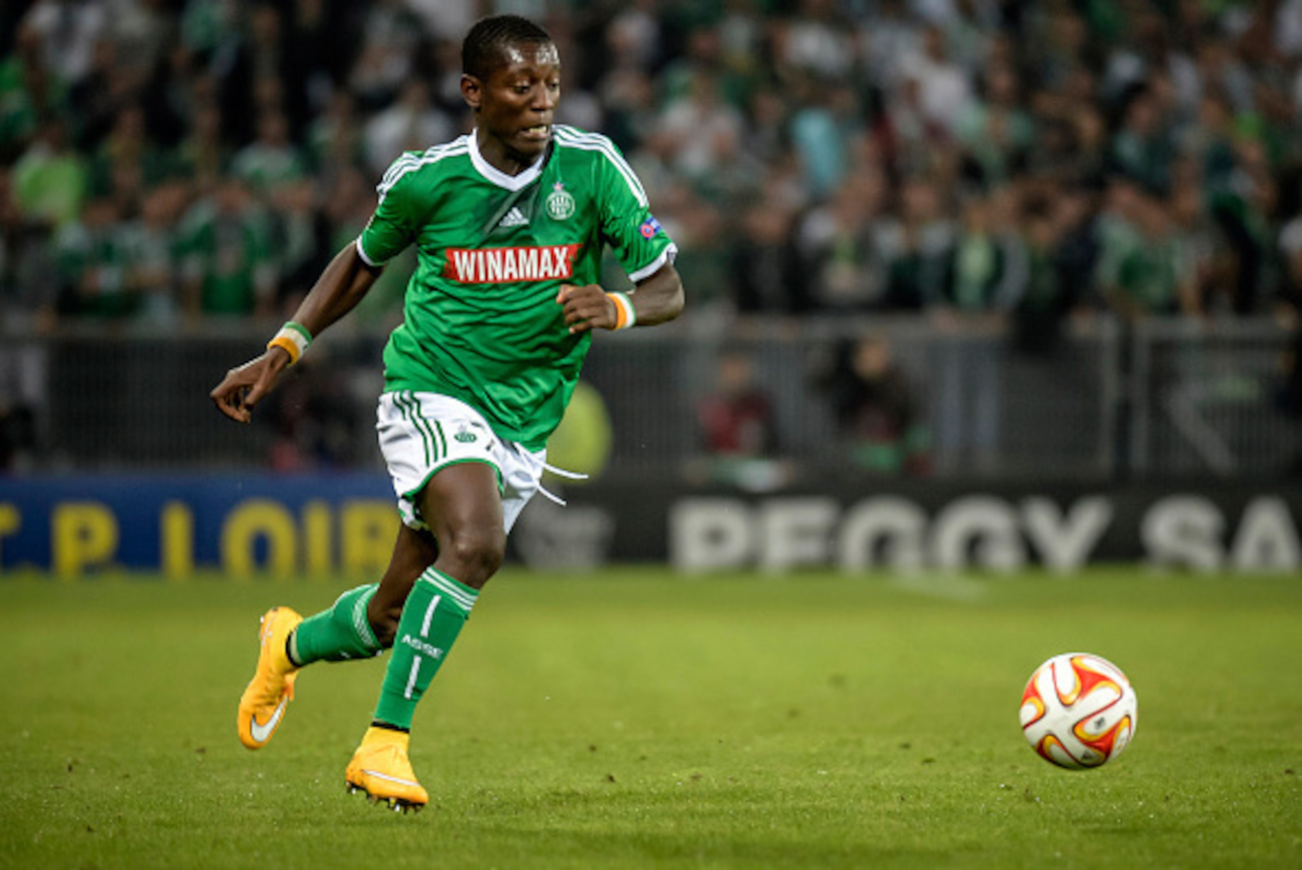 SAINT ETIENNE,FRANCE - OCTOBER 2: Max-Alain Gradel of AS Saint-Etienne in action during the UEFA Europa League football match AS Saint-Etienne against FC Dnipro Dnipropetrovsk at the Geoffroy Guichard Stadium on October 2, 2014 in Saint-Etienne, France. (