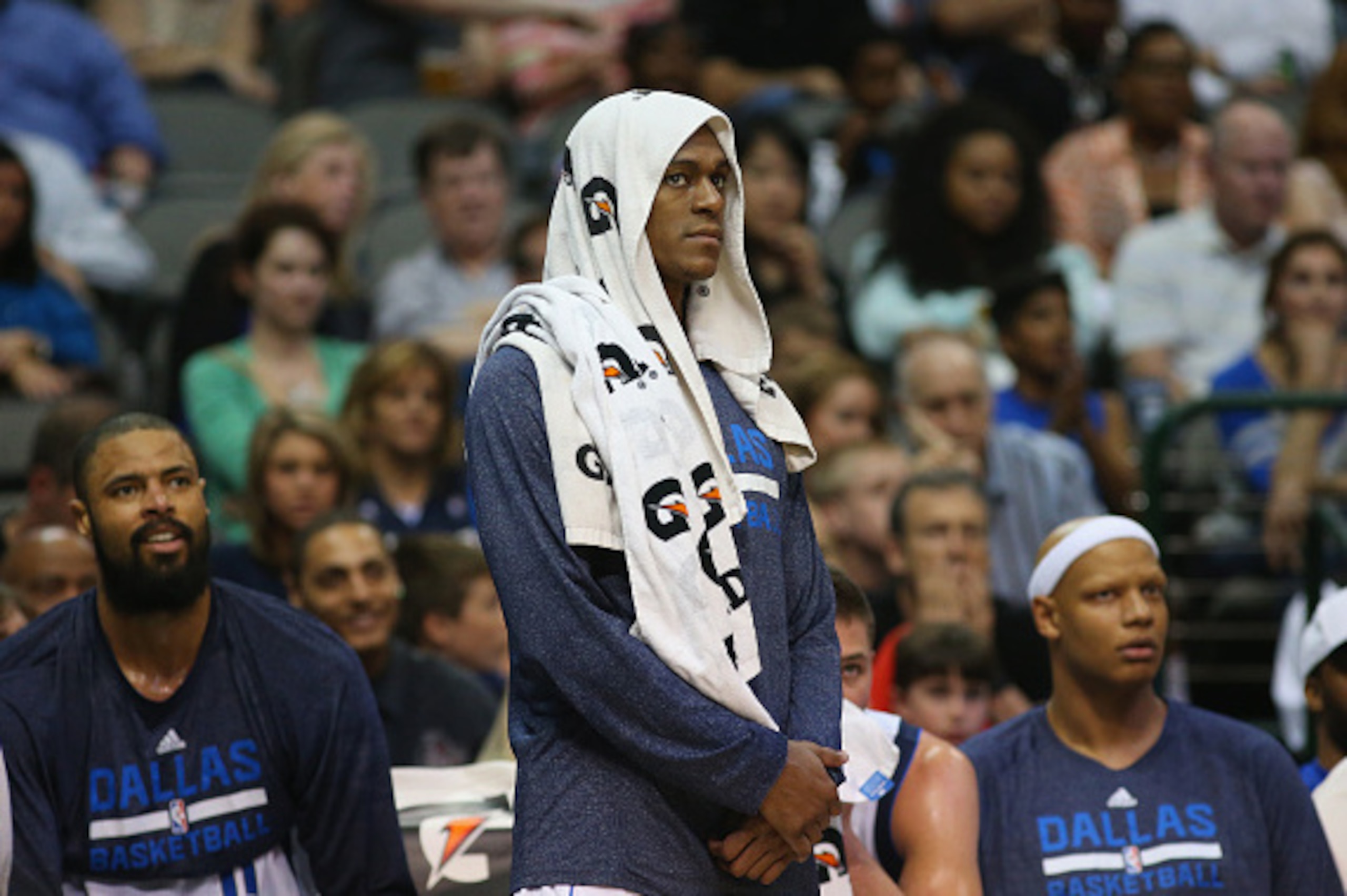 DALLAS, TX - APRIL 02:  Rajon Rondo #9 of the Dallas Mavericks during play against the Houston Rockets at American Airlines Center on April 2, 2015 in Dallas, Texas.  NOTE TO USER: User expressly acknowledges and agrees that, by downloading and or using t