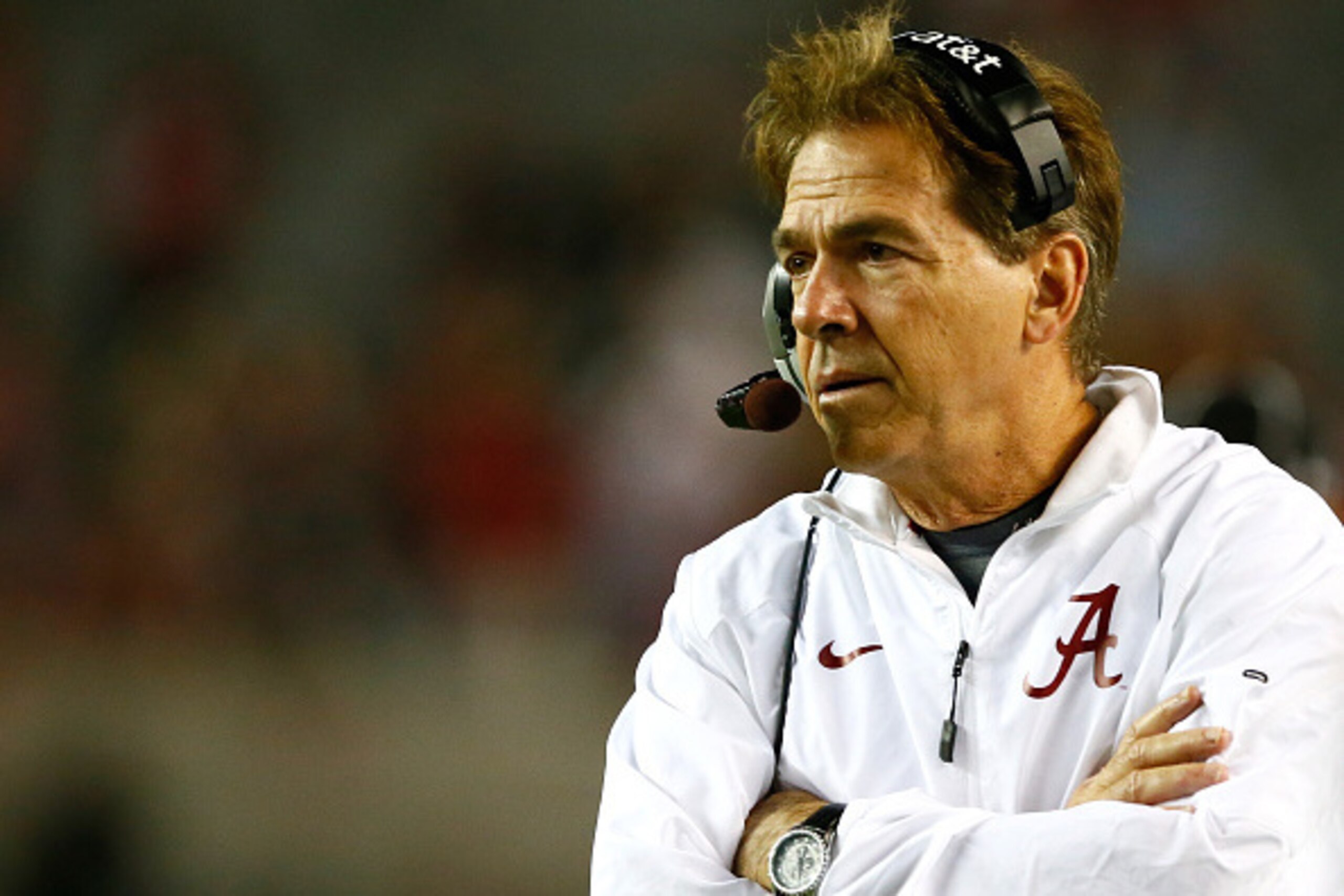 TUSCALOOSA, AL - NOVEMBER 22:  Head coach Nick Saban of the Alabama Crimson Tide looks on during the game against the Western Carolina Catamounts at Bryant-Denny Stadium on November 22, 2014 in Tuscaloosa, Alabama.  (Photo by Kevin C. Cox/Getty Images)