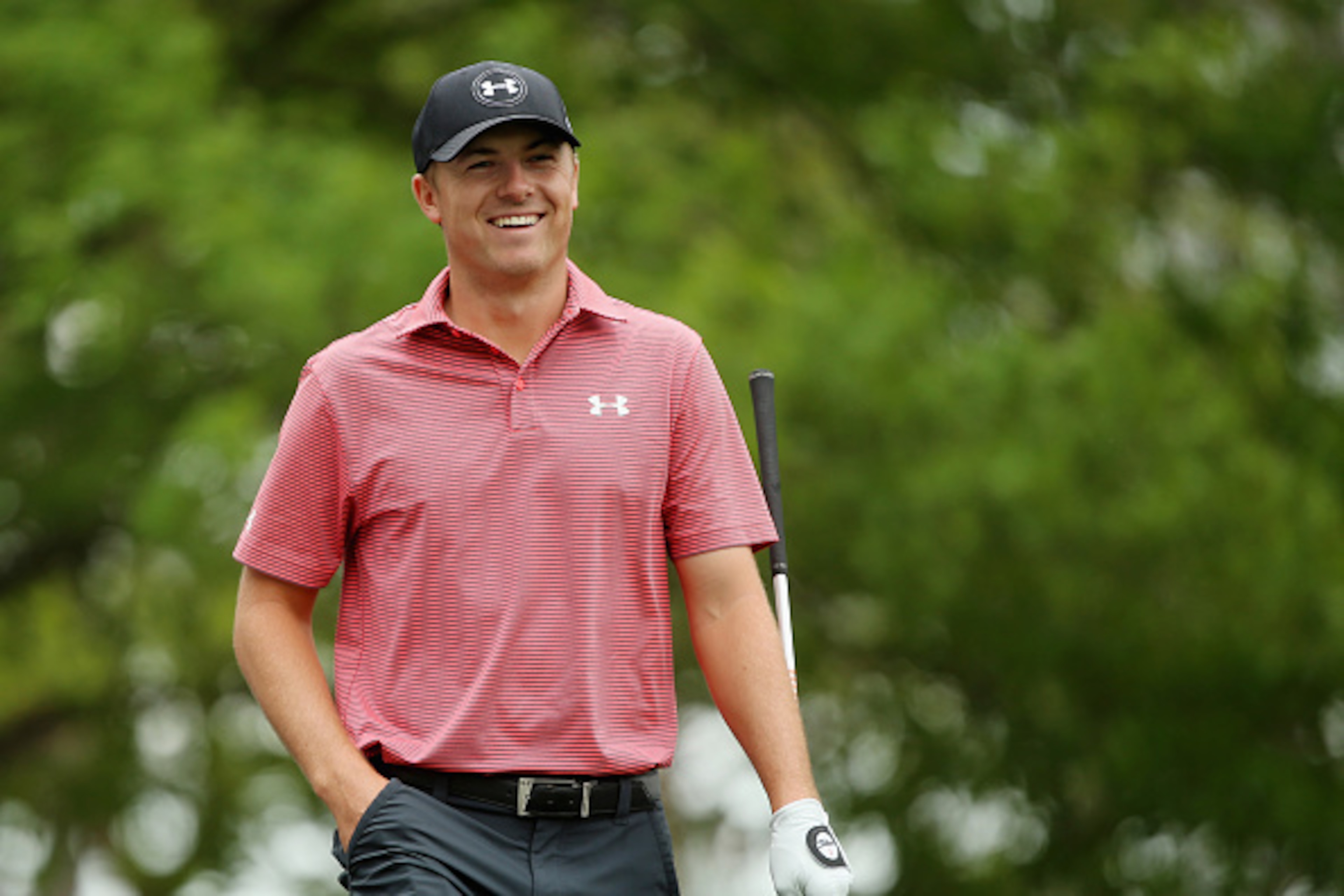 AUGUSTA, GA - APRIL 06:  Jordan Spieth of the United States smiles during a practice round prior to the start of the 2015 Masters Tournament at Augusta National Golf Club on April 6, 2015 in Augusta, Georgia.  (Photo by Andrew Redington/Getty Images)