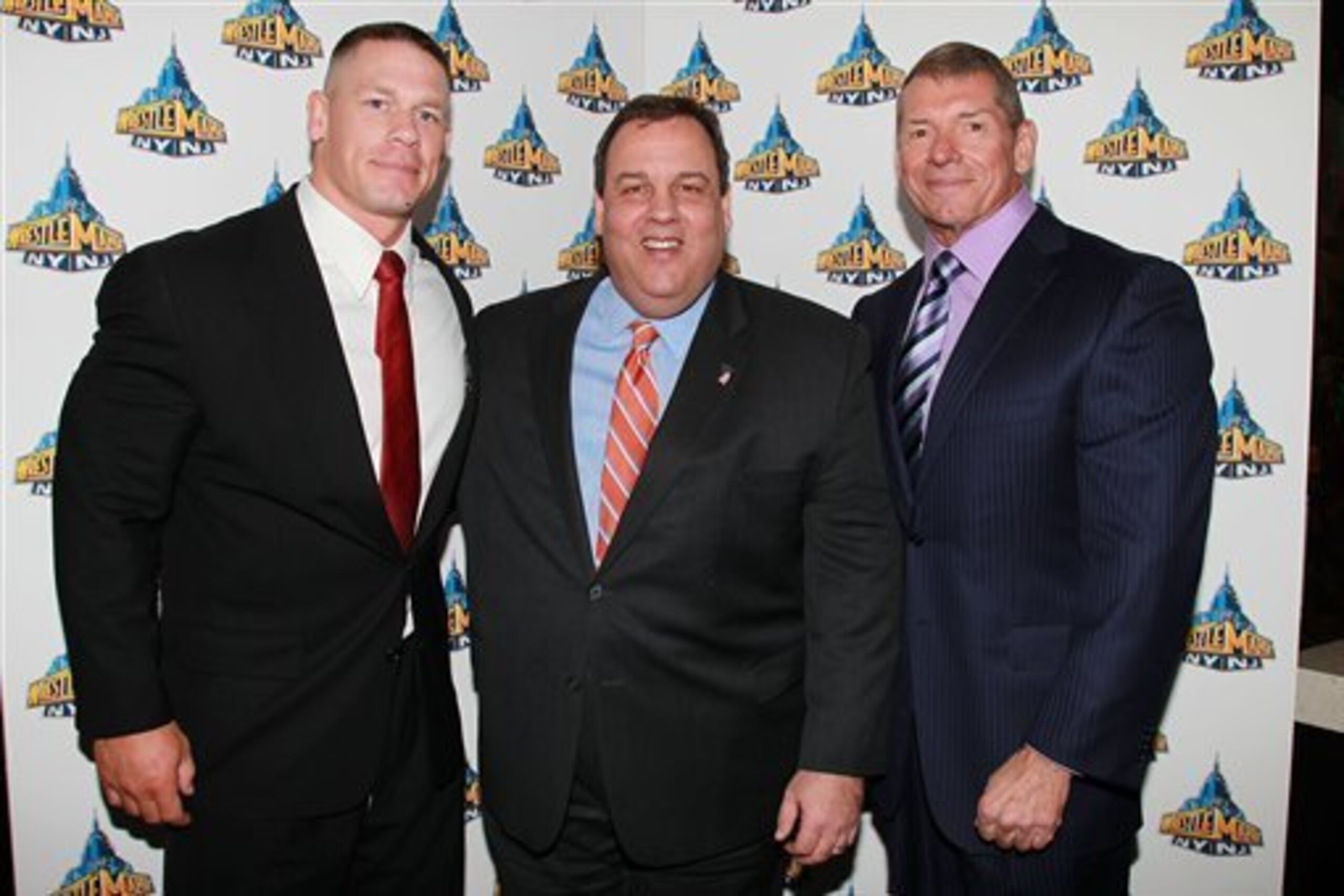 John Cena with Chris Christie and Vince McMahon