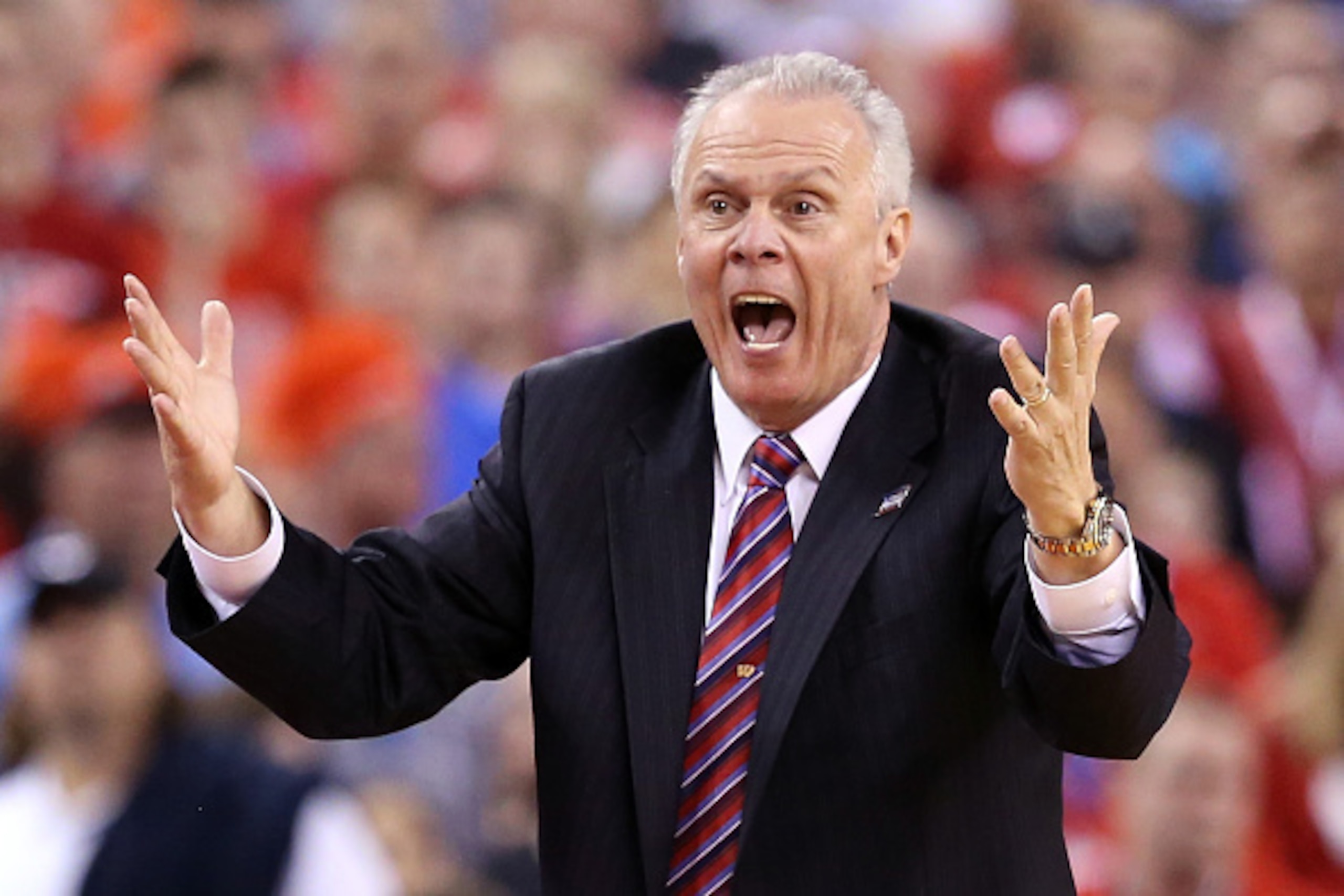 INDIANAPOLIS, IN - APRIL 06: Head coach Bo Ryan of the Wisconsin Badgers reacts in the second half against the Duke Blue Devils during the NCAA Men's Final Four National Championship at Lucas Oil Stadium on April 6, 2015 in Indianapolis, Indiana.  (Photo 