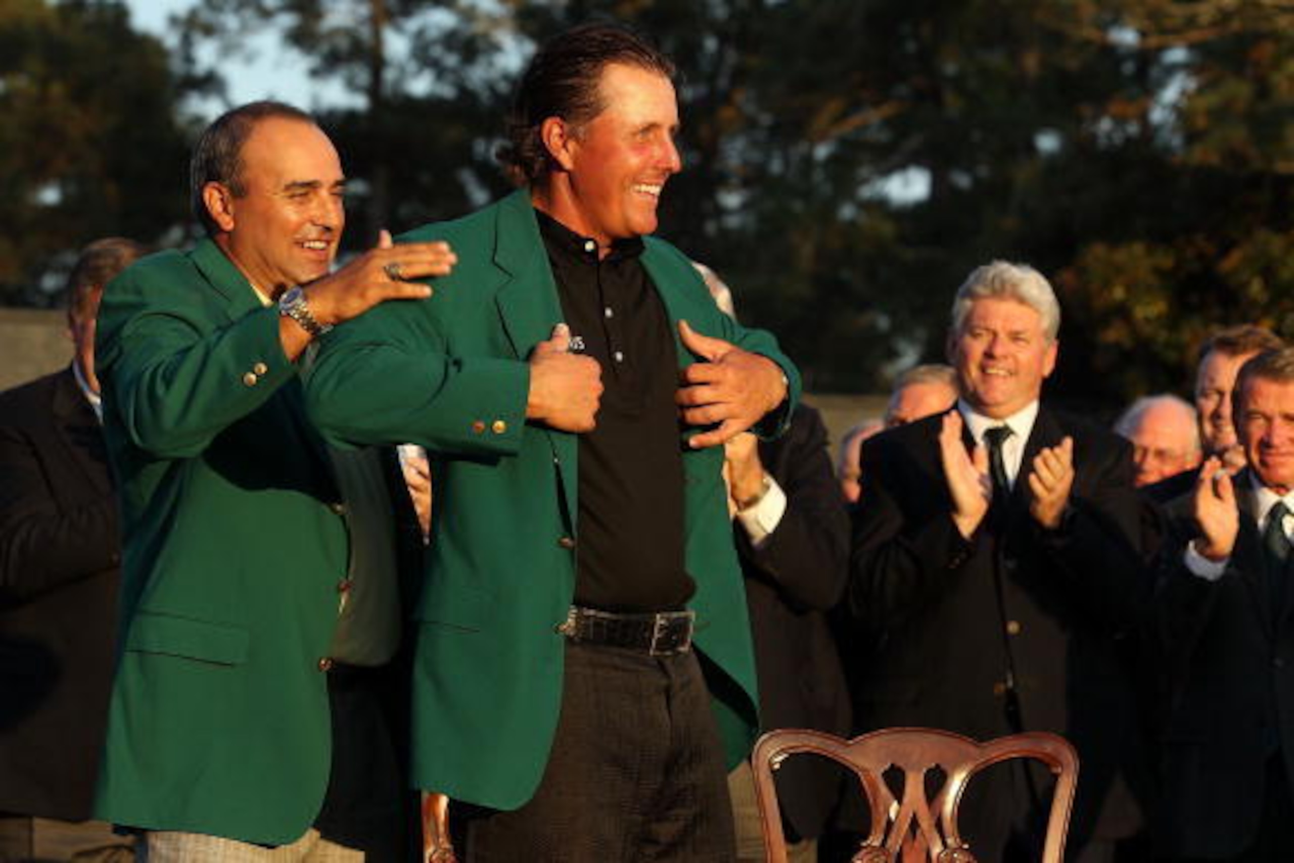 AUGUSTA, GA - APRIL 11:  Phil Mickelson and Angel Cabrera during the final round of the 2010 Masters Tournament at Augusta National Golf Club on April 11, 2010 in Augusta, Georgia.  (Photo by Streeter Lecka/Getty Images for Golf Week)