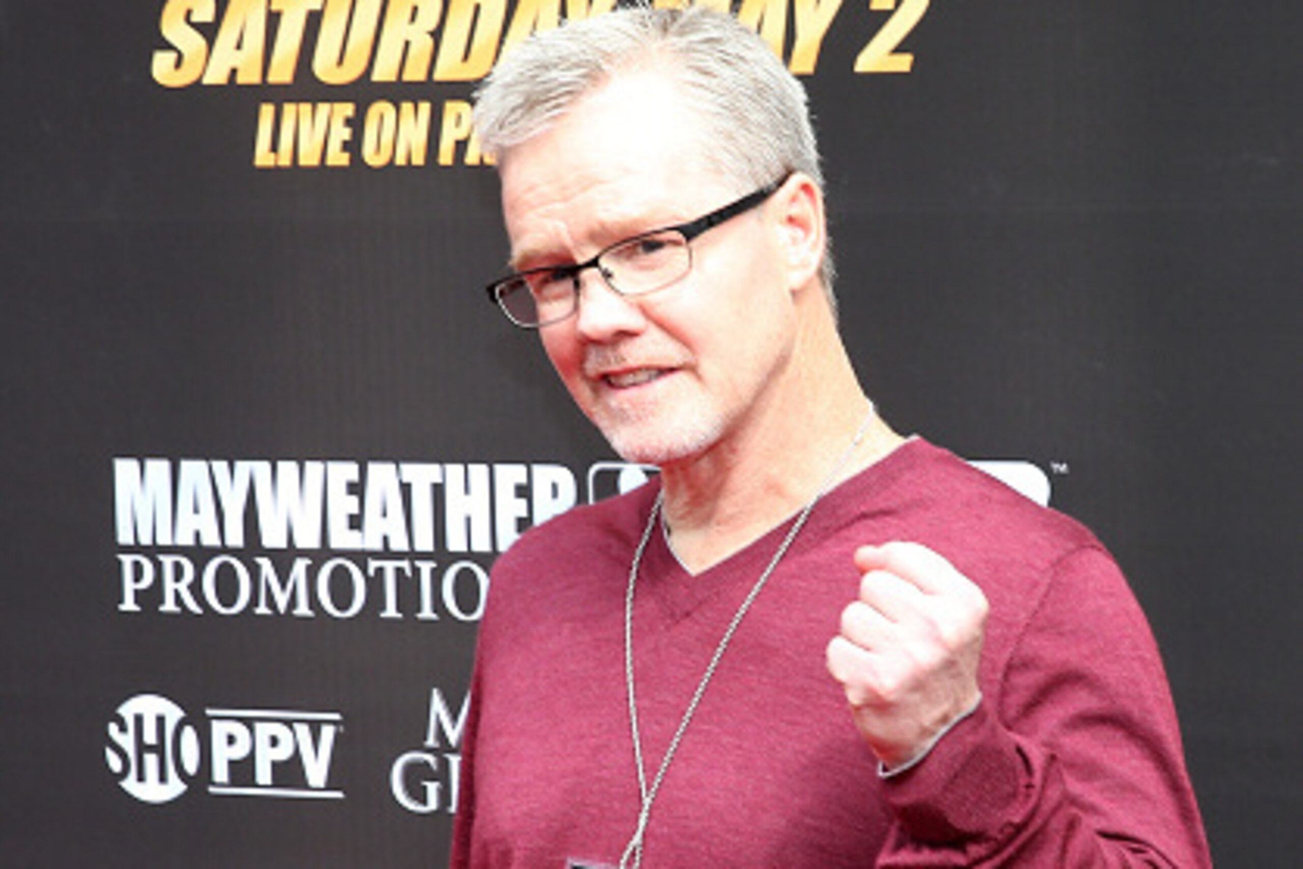 LOS ANGELES, CA - MARCH 11: Trainer Freddie Roach poses for the media as he arrives for the Floyd Mayweather v Manny Pacquiao  Press Conference on March 11, 2015 in Los Angeles, California.  (Photo by Stephen Dunn/Getty Images)