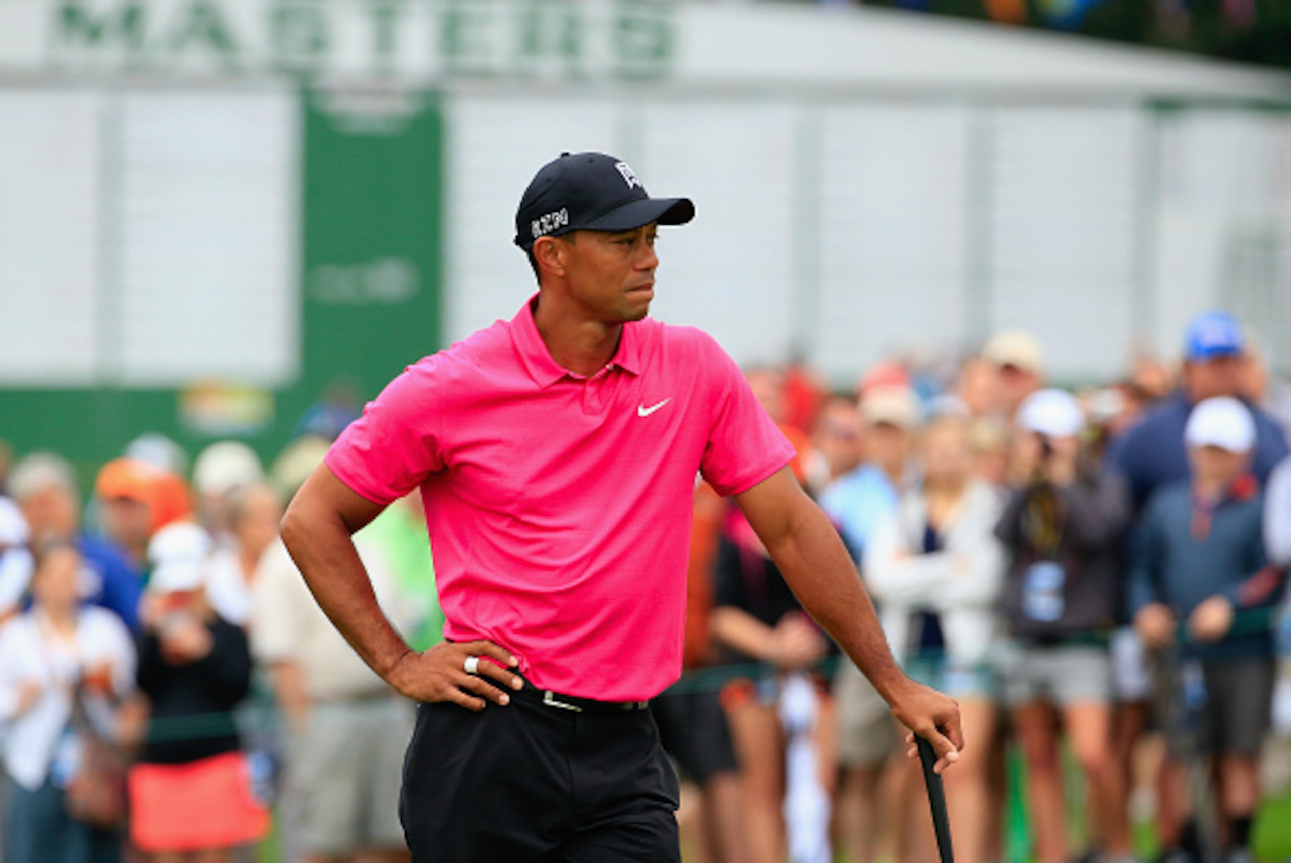 AUGUSTA, GA - APRIL 07:  Tiger Woods of the United States waits on a green during a practice round prior to the start of the 2015 Masters Tournament at Augusta National Golf Club on April 7, 2015 in Augusta, Georgia.  (Photo by Jamie Squire/Getty Images)