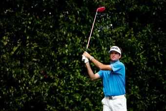 AUGUSTA, GA - APRIL 06:  Bubba Watson of the United States hits a tee shot during a practice round prior to the start of the 2015 Masters Tournament at Augusta National Golf Club on April 6, 2015 in Augusta, Georgia.  (Photo by Ezra Shaw/Getty Images)