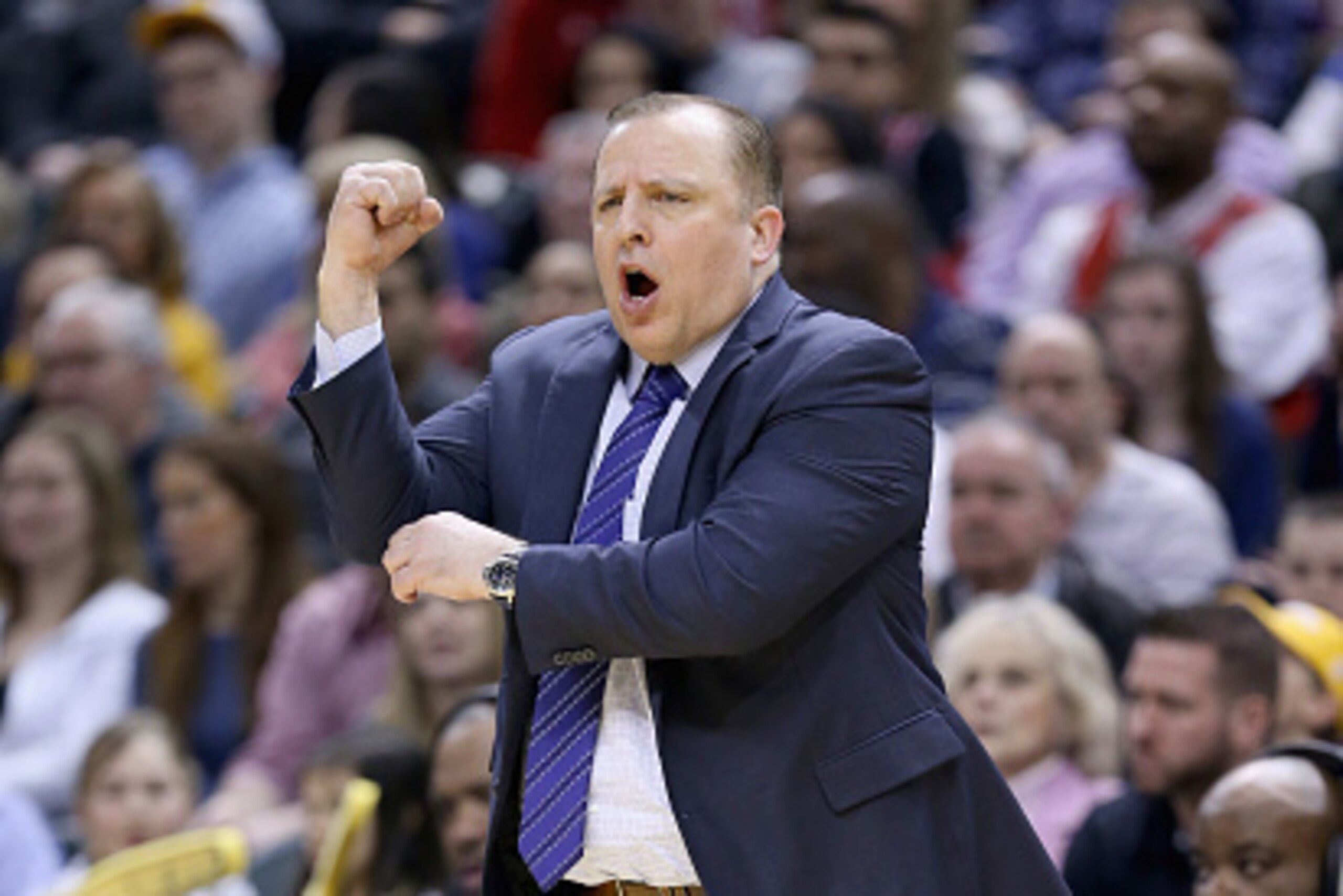 INDIANAPOLIS, IN - MARCH 06:  Tom Thibodeau the head coach of the Chicago Bulls gives instructions to his team during the game against the Indiana Pacers at Bankers Life Fieldhouse on March 6, 2015 in Indianapolis, Indiana.
NOTE TO USER: User expressly ac