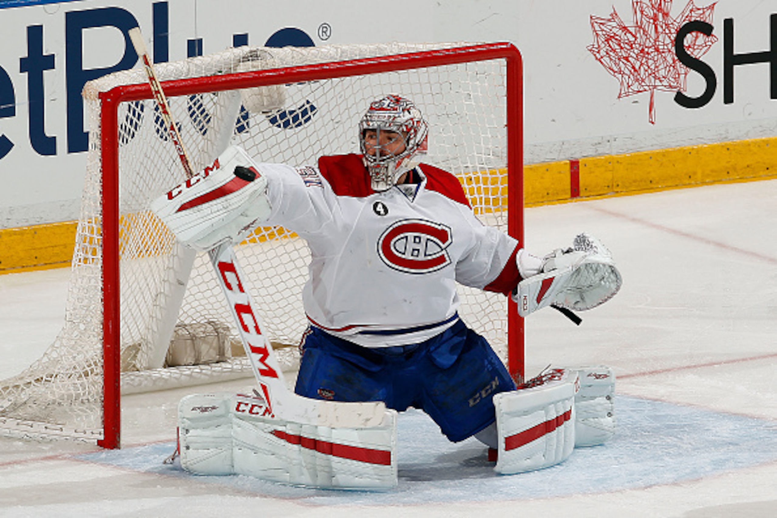SUNRISE, FL - APRIL 5: Goaltender Carey Price #31 of the Montreal Canadiens makes a blocker save against the Florida Panthers at the BB&T Center on April 5, 2015 in Sunrise, Florida. (Photo by Eliot J. Schechter/NHLI via Getty Images)