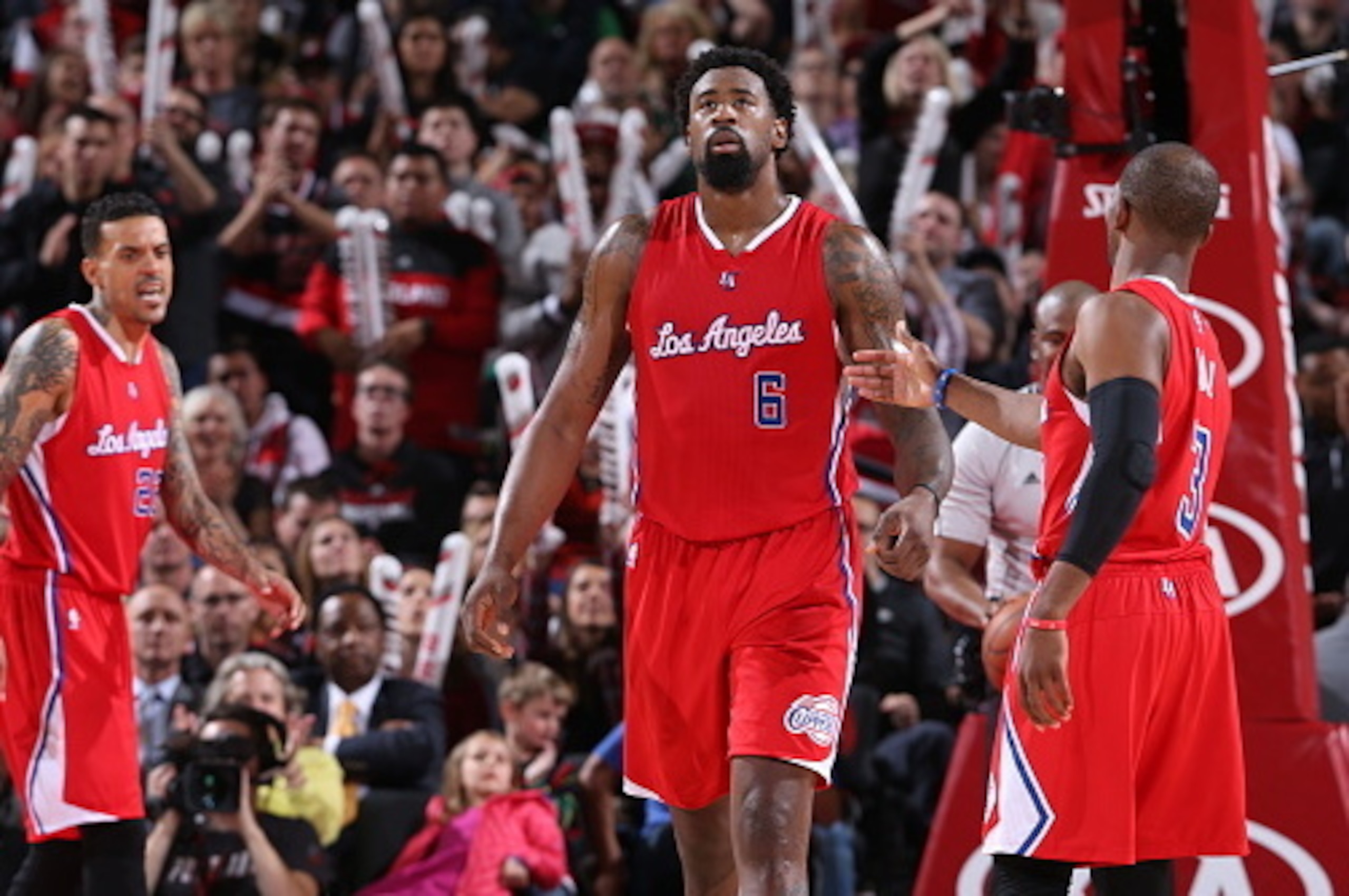PORTLAND, OR - APRIL 1: DeAndre Jordan #6 of the Los Angeles Clippers stands on the court during a game against the Portland Trail Blazers on April 1, 2015 at the Moda Center Arena in Portland, Oregon. NOTE TO USER: User expressly acknowledges and agrees 