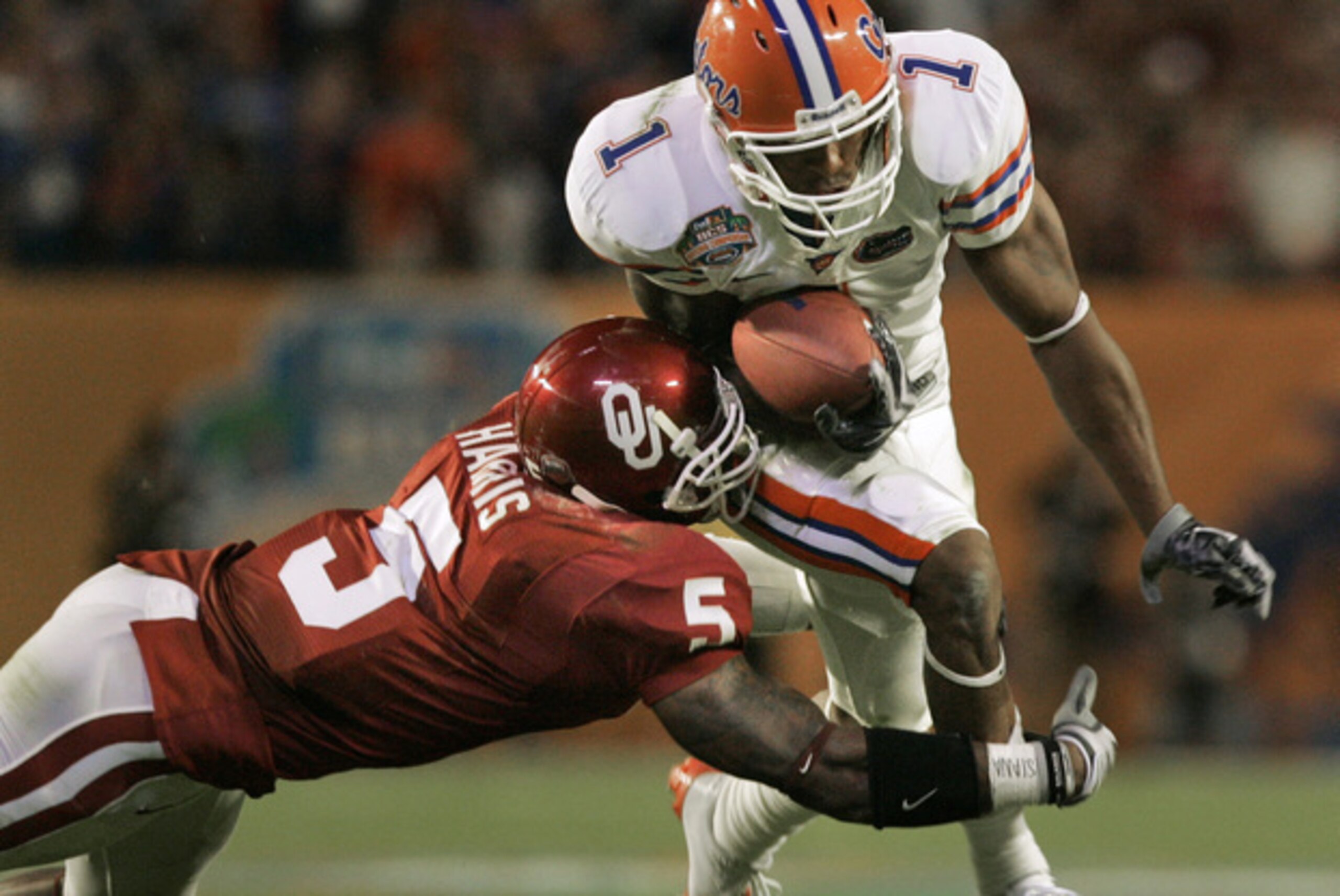 Percy Harvin (1) starred for Urban Meyer in the H-back role at Florida.