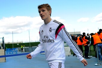 MADRID, SPAIN - FEBRUARY 21:  Martin Odegaard of Real Madrid Castilla looks on before the Segunda Division B match between Real Madrid Castilla v Barakaldo CF at estadio Alfredo Di Stefano on February 21, 2015 in Madrid, Spain.  (Photo by Denis Doyle/Gett