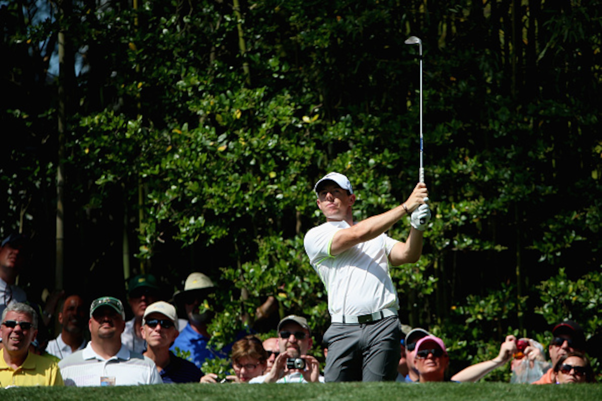 AUGUSTA, GA - APRIL 08:  Rory McIlroy of Northern Ireland watches a shot during the Par 3 Contest prior to the start of the 2015 Masters Tournament at Augusta National Golf Club on April 8, 2015 in Augusta, Georgia.  (Photo by Andrew Redington/Getty Image