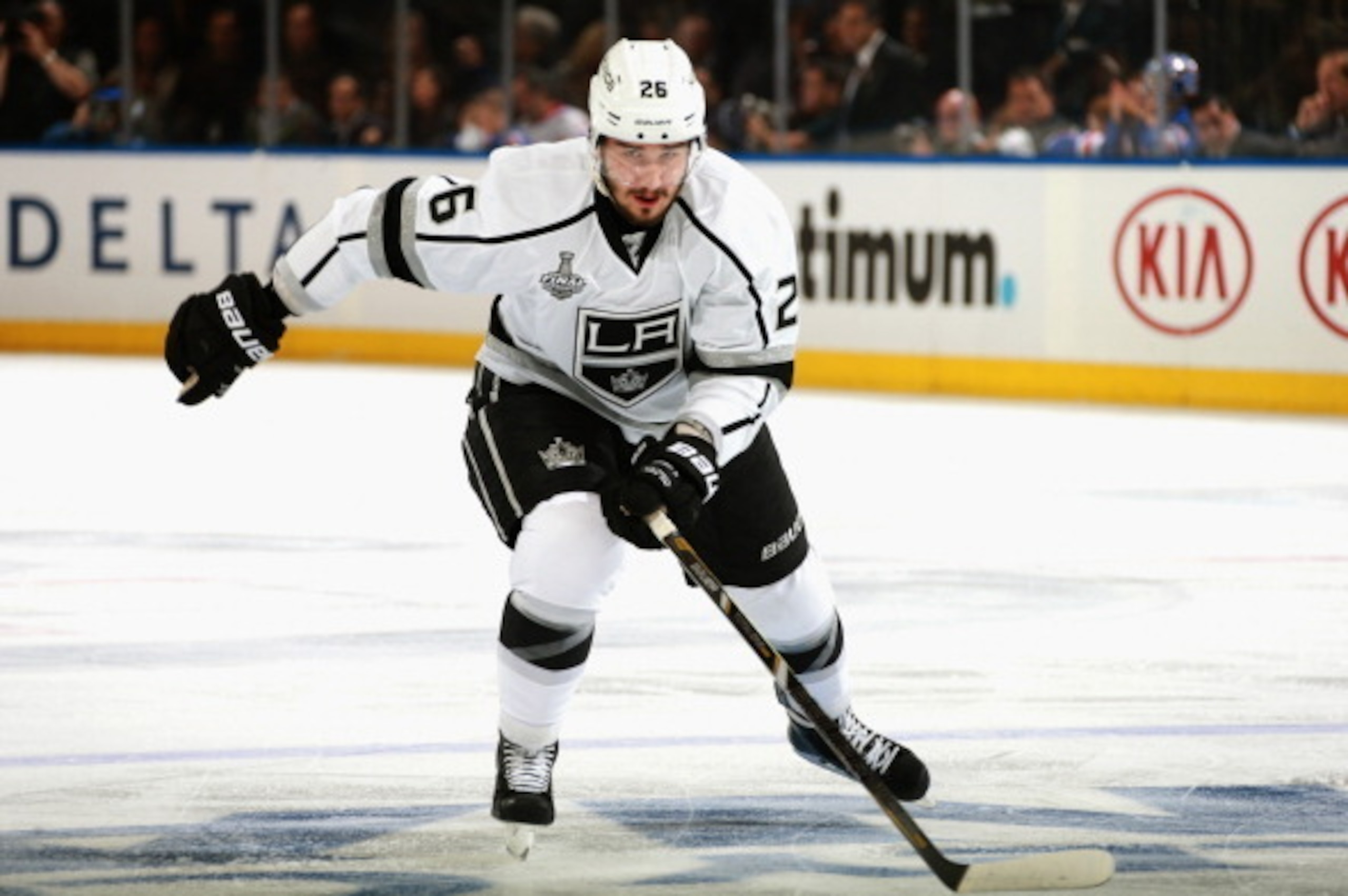 NEW YORK, NY - JUNE 11:  Slava Voynov #26 of the Los Angeles Kings plays against the New York Rangers in Game Four of the 2014 Stanley Cup Final at Madison Square Garden on June 11, 2014 in New York City.  (Photo by Dave Sandford/NHLI via Getty Images)