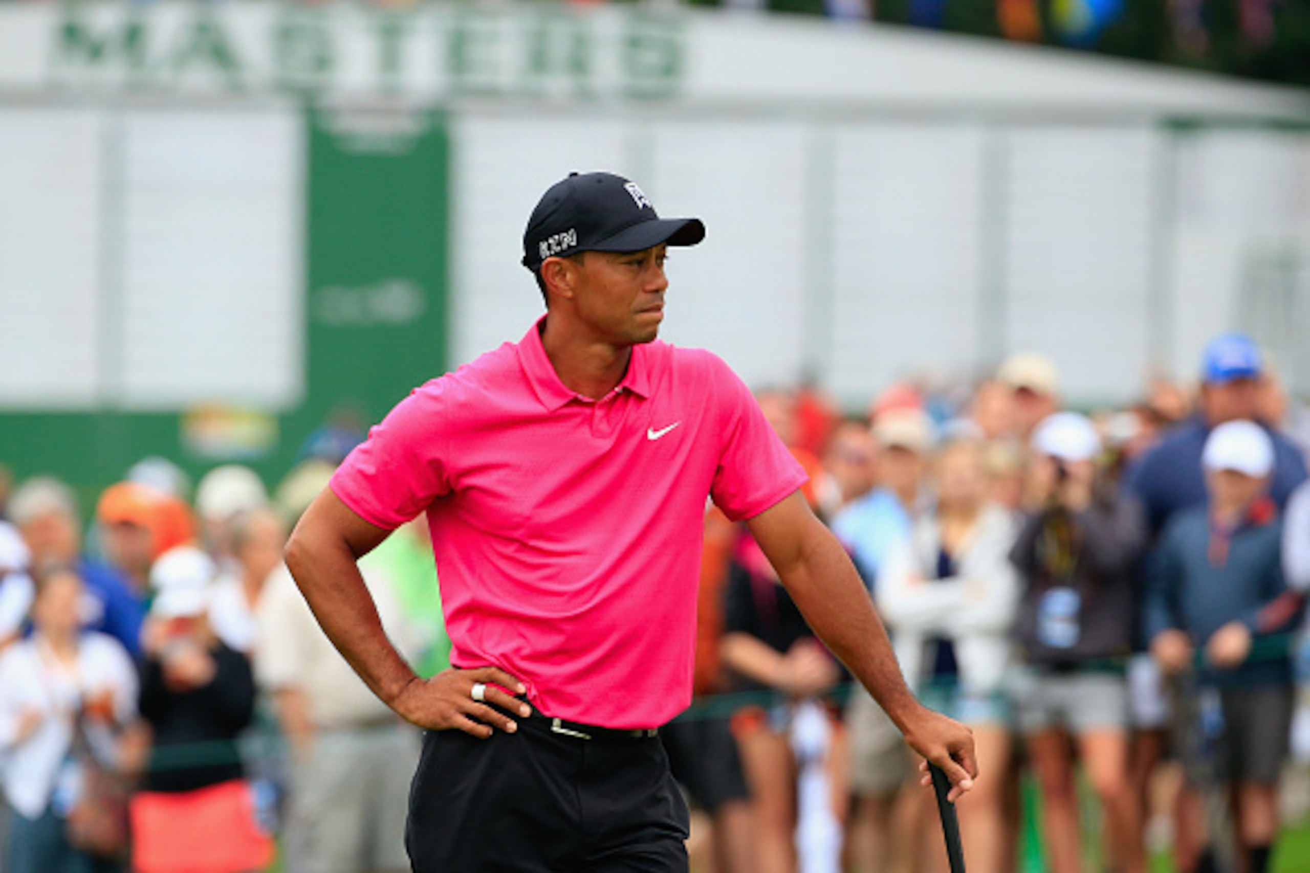 AUGUSTA, GA - APRIL 07:  Tiger Woods of the United States waits on a green during a practice round prior to the start of the 2015 Masters Tournament at Augusta National Golf Club on April 7, 2015 in Augusta, Georgia.  (Photo by Jamie Squire/Getty Images)