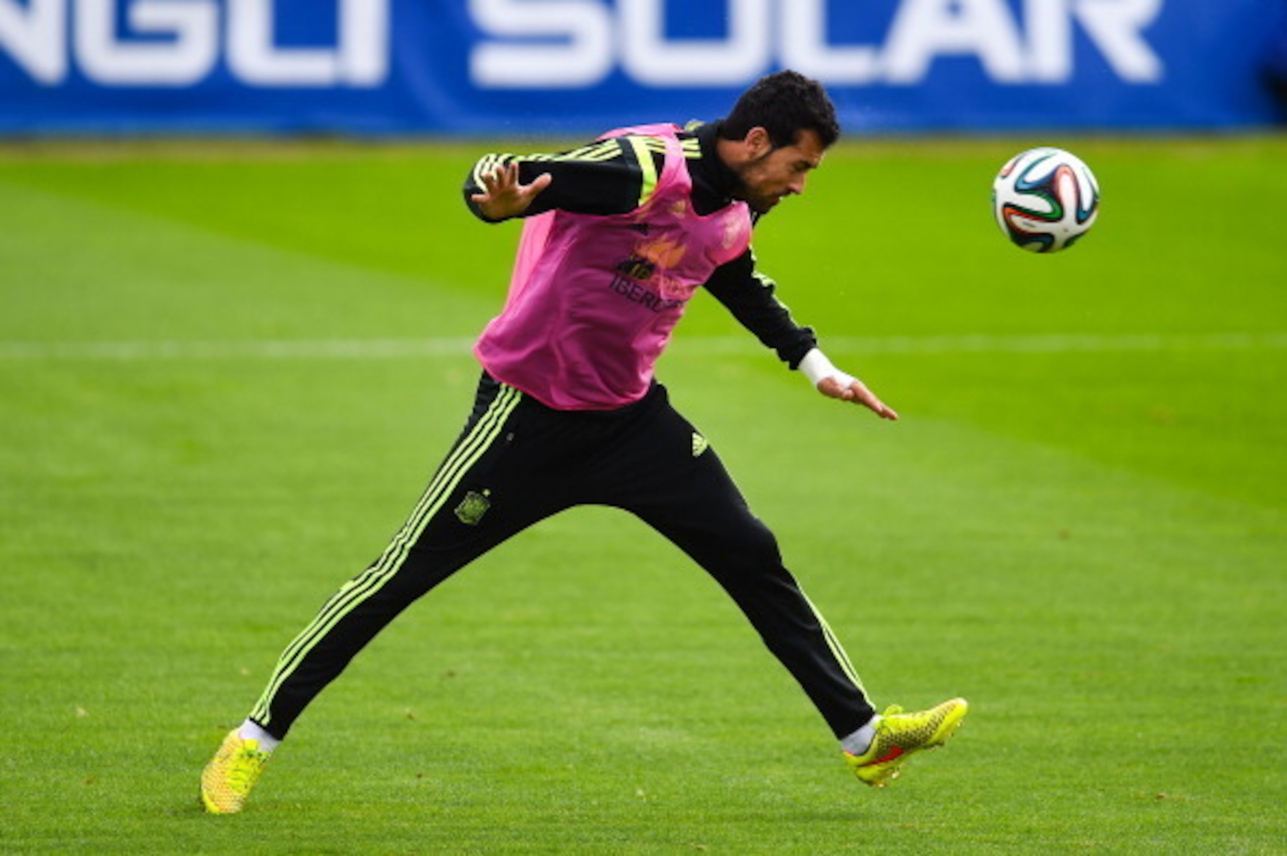 CURITIBA, BRAZIL - JUNE 21:  Sergi Busquets of Spain in action during a Spain training session at Centro de Entrenamiento do Caju on June 21, 2014 in Curitiba, Brazil.  (Photo by David Ramos/Getty Images)