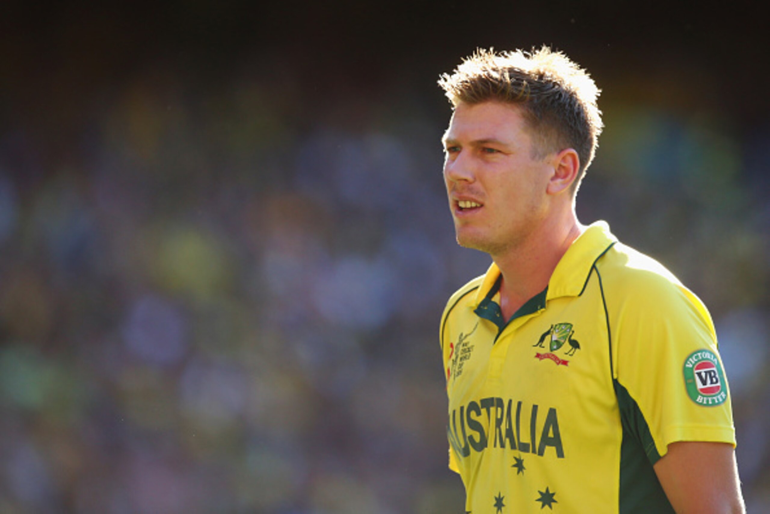 MELBOURNE, AUSTRALIA - MARCH 29: James Faulkner of Australia looks on during the 2015 ICC Cricket World Cup final match between Australia and New Zealand at Melbourne Cricket Ground on March 29, 2015 in Melbourne, Australia. (Photo by Mark Kolbe/Getty I MELBOURNE, AUSTRALIA - MARCH 29: James Faulkner of Australia looks on during the 2015 ICC Cricket World Cup final match between Australia and New Zealand at Melbourne Cricket Ground on March 29, 2015 in Melbourne, Australia. (Photo by Mark Kolbe/Getty I
