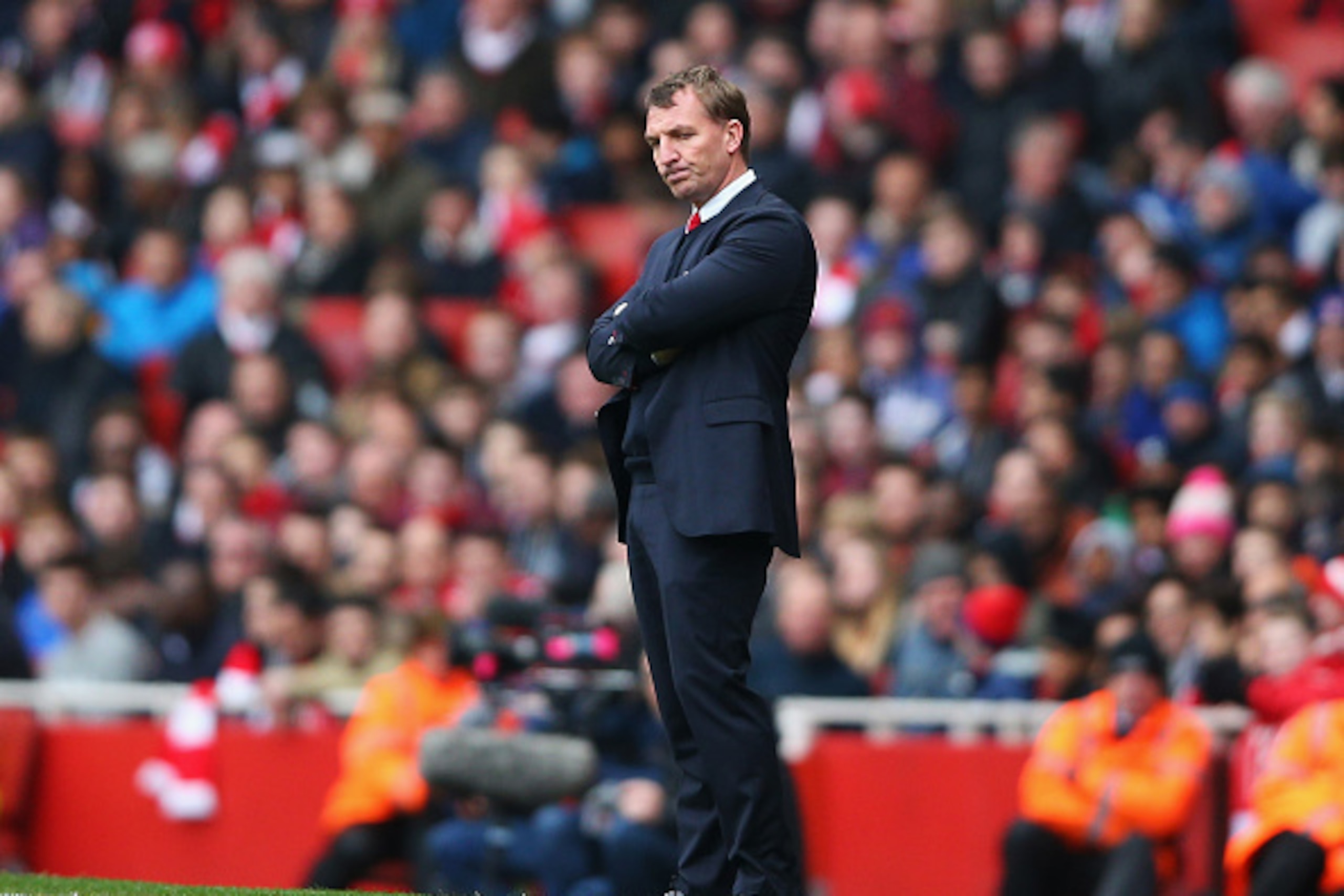 LONDON, ENGLAND - APRIL 04:  Brendan Rodgers, manager of Liverpool looks on during the Barclays Premier League match between Arsenal and Liverpool at Emirates Stadium on April 4, 2015 in London, England.  (Photo by Paul Gilham/Getty Images)