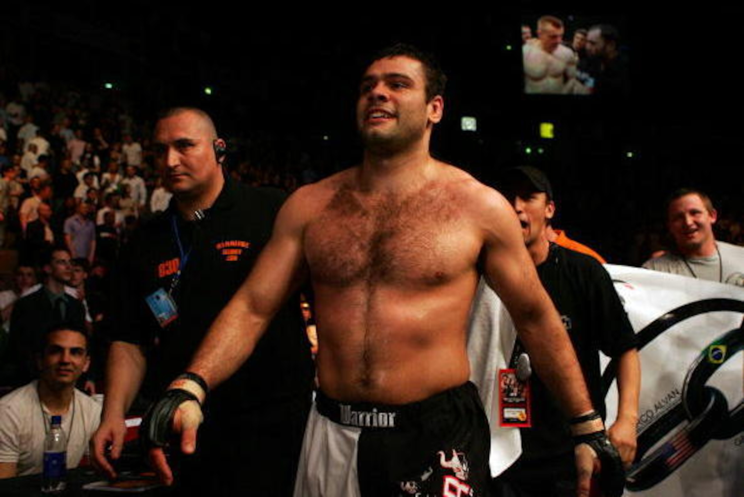 MANCHESTER, UNITED KINGDOM - APRIL 21: A victorious Gabriel Gonzaga of USA walks off after defeating Mirko Cro Cop of Croatia in a Heavyweight bout of the Ultimate Fighting Championship at the Manchester Evening News Arena on April 21, 2007 in Manchester,