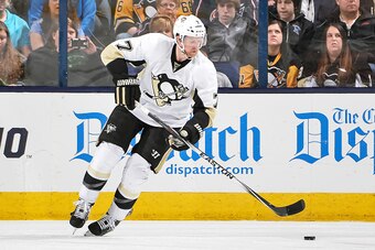 COLUMBUS, OH - APRIL 4:  Paul Martin #7 of the Pittsburgh Penguins skates against the Columbus Blue Jackets on April 4, 2015 at Nationwide Arena in Columbus, Ohio.   (Photo by Jamie Sabau/NHLI via Getty Images)