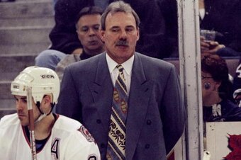 27 Apr 1998:  Coach Ron Low of the Edmonton Oilers in action during Game 3 of the the Western Conference quarterfinals against the Colorado Avalanche at the Edmonton Coliseum in Edmonton, Canada.  The Avalanche defeated the Oilers 5-4. Mandatory Credit: B