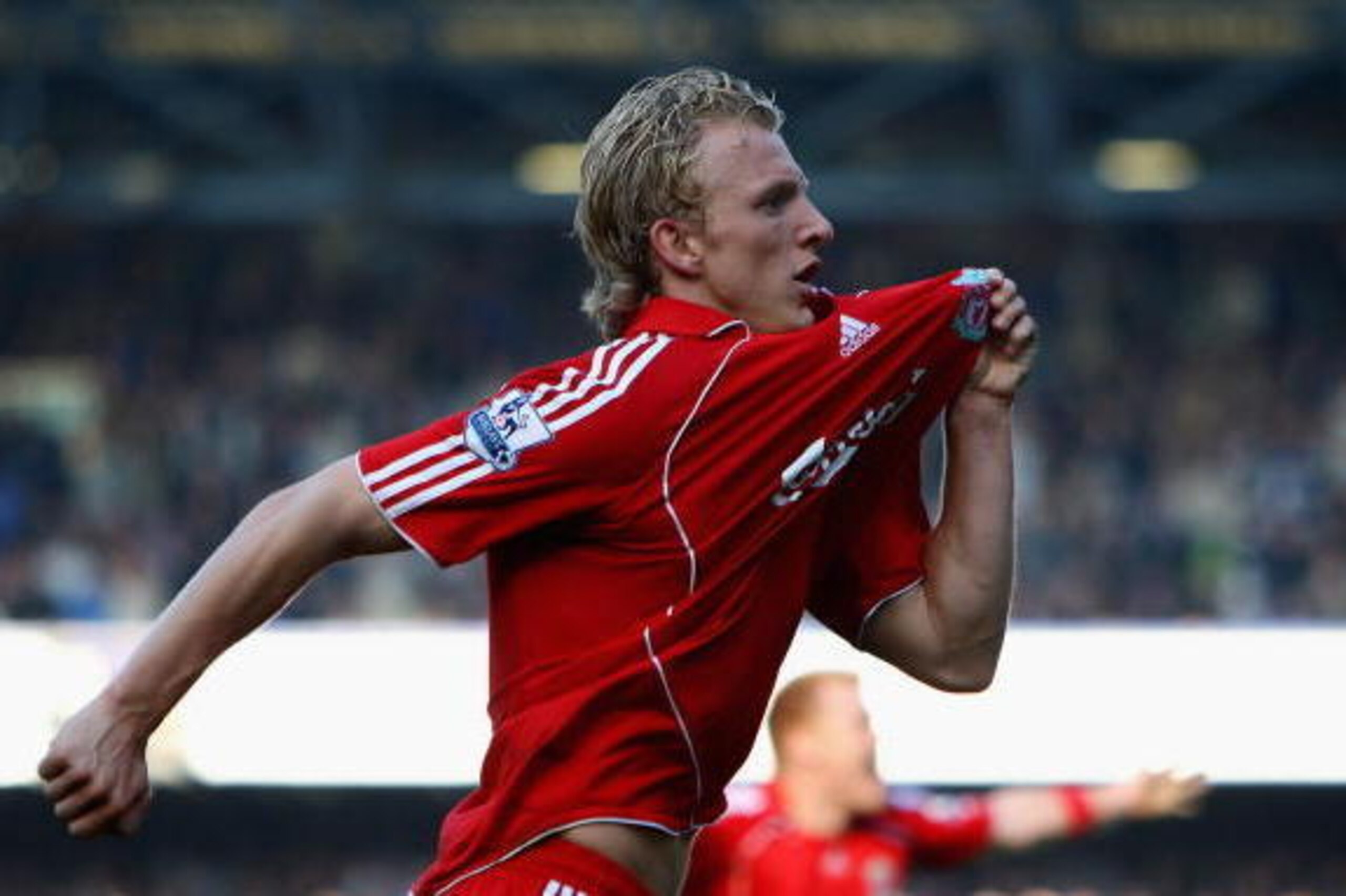 LIVERPOOL, UNITED KINGDOM - OCTOBER 20:  Dirk Kuyt of Liverpool celebrates scoring  the winning goal from the penalty spot during the Barclays Premier League match between Everton and Liverpool  at Goodison Park on October 20, 2007 in Liverpool, England. 