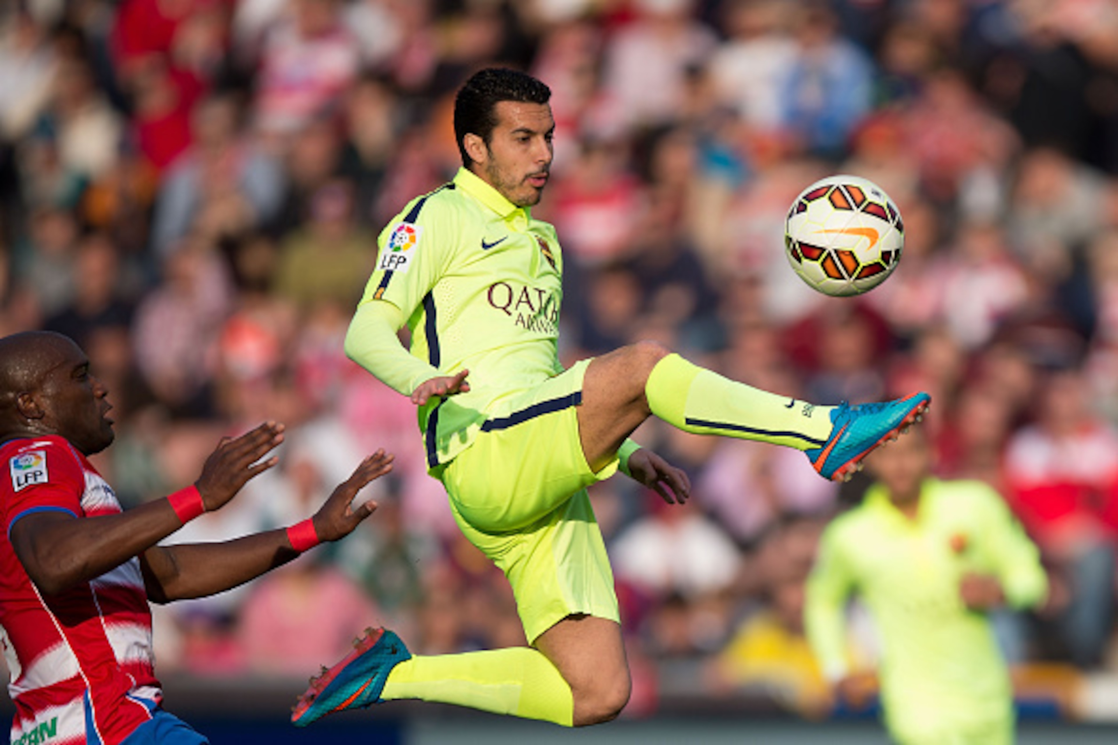GRANADA, SPAIN - FEBRUARY 28: Pedro Rodriguez Ledesma of FC Barcelona wins the ball during the La Liga match between Granada CF and FC Barcelona at Nuevo Estadio de los Carmenes on February 28, 2015 in Granada, Spain. (Photo by Gonzalo Arroyo Moreno/Gett GRANADA, SPAIN - FEBRUARY 28: Pedro Rodriguez Ledesma of FC Barcelona wins the ball during the La Liga match between Granada CF and FC Barcelona at Nuevo Estadio de los Carmenes on February 28, 2015 in Granada, Spain. (Photo by Gonzalo Arroyo Moreno/Gett