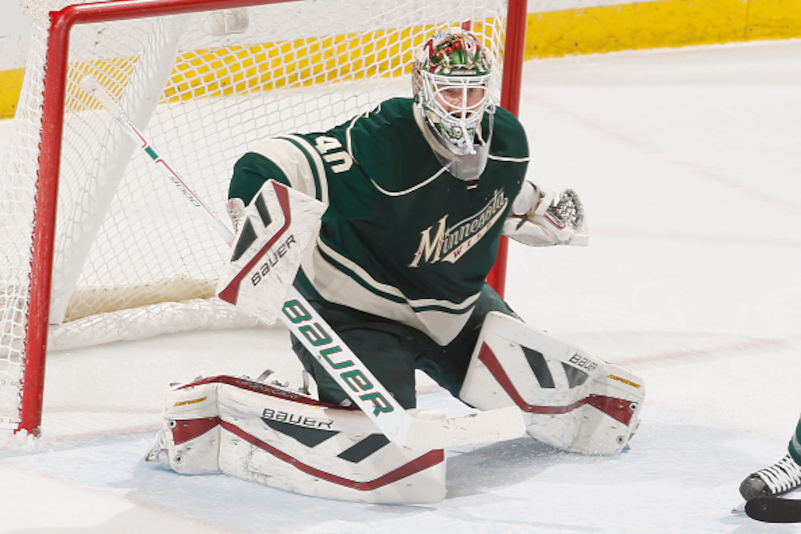 ST. PAUL, MN - MARCH 28: Devan Dubnyk #40 of the Minnesota Wild defends his goal against the Los Angeles Kings during the game on March 28, 2015 at the Xcel Energy Center in St. Paul, Minnesota. (Photo by Bruce Kluckhohn/NHLI via Getty Images)