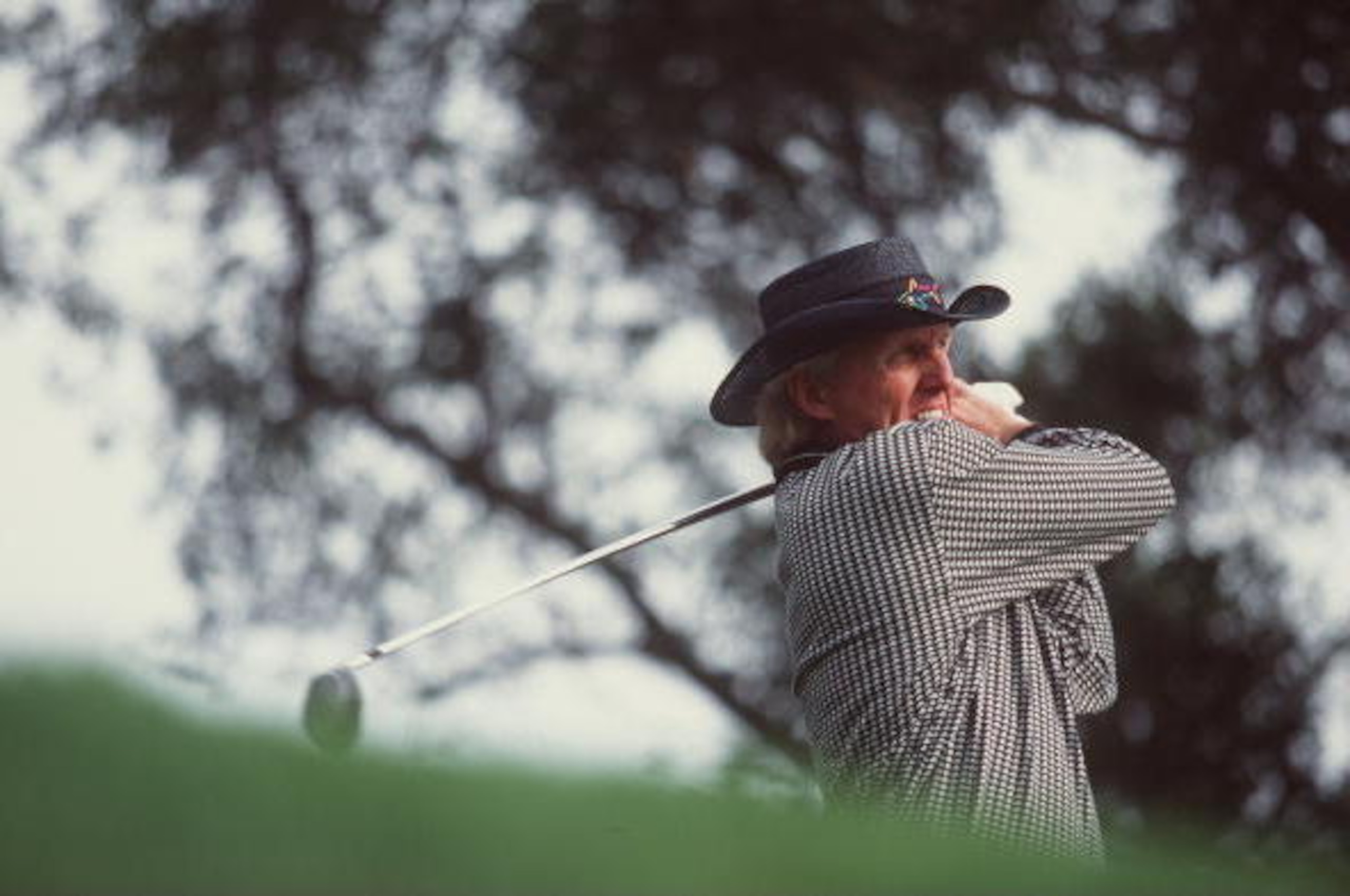 15 Nov 1996: Greg Norman of Australia and team Norman-Floyd stares down the fairway after teeing off on a hole during the first round of competition in the Templeton Shark Shootout hosted by Greg Norman at the Sherwood Country Club in Thousand Oaks, Cali 15 Nov 1996: Greg Norman of Australia and team Norman-Floyd stares down the fairway after teeing off on a hole during the first round of competition in the Templeton Shark Shootout hosted by Greg Norman at the Sherwood Country Club in Thousand Oaks, Cali