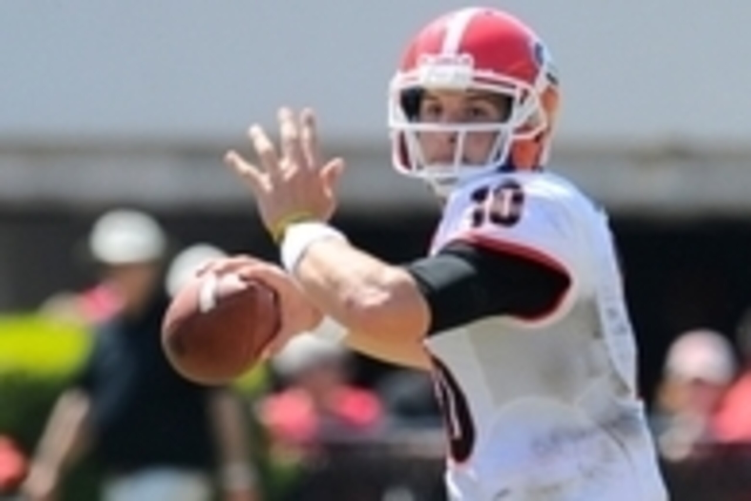 Apr 12, 2014; Athens, GA, USA; Georgia Bulldogs quarterback Faton Bauta (10) throws the ball during the second half of the Georgia Spring Game at Sanford Stadium. The Red team won 27-24. Mandatory Credit: Dale Zanine-USA TODAY Sports