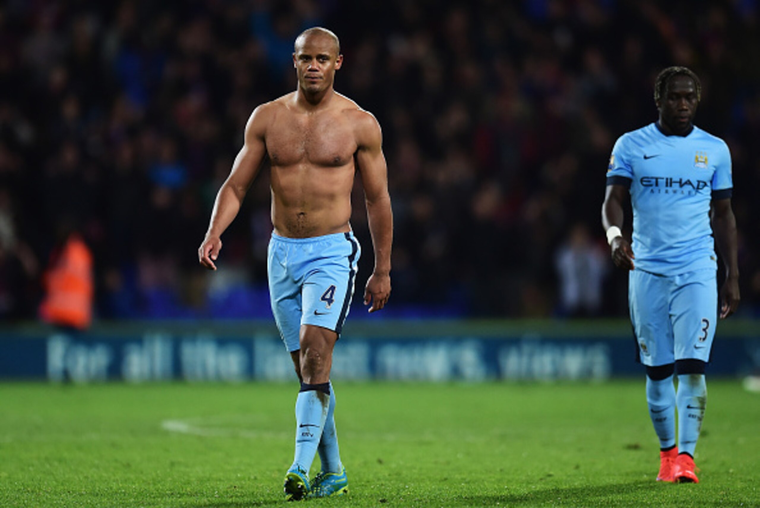 LONDON, ENGLAND - APRIL 06:  Vincent Kompany and Bacary Sagna of Manchester City look dejected after the Barclays Premier League match between Crystal Palace and Manchester City at Selhurst Park on April 6, 2015 in London, England.  (Photo by Jamie McDona