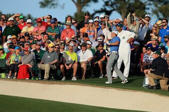 AUGUSTA, GA - APRIL 11:  Jordan Spieth of the United States hits a pitch shot on the 18th hole during the third round of the 2015 Masters Tournament at Augusta National Golf Club on April 11, 2015 in Augusta, Georgia.  (Photo by David Cannon/Getty Images)